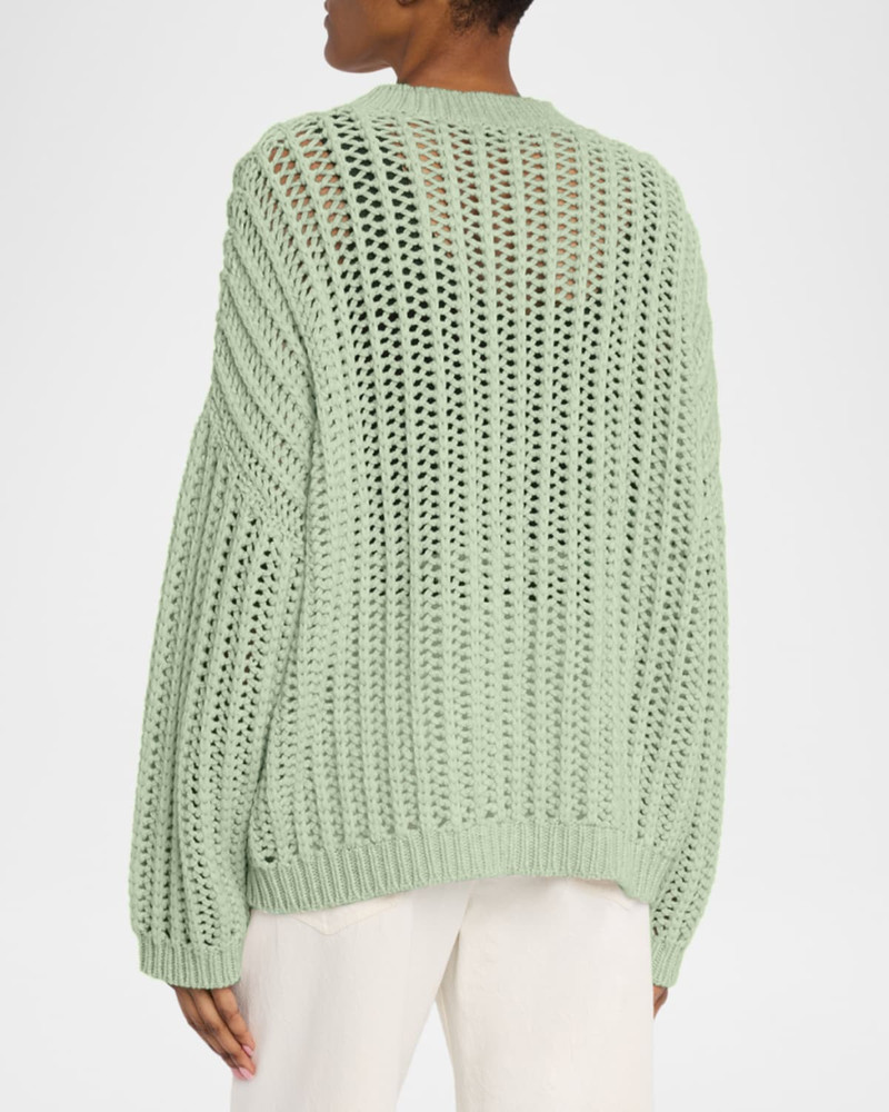 Open-Work Retro Crewneck Cashmere Sweater 3