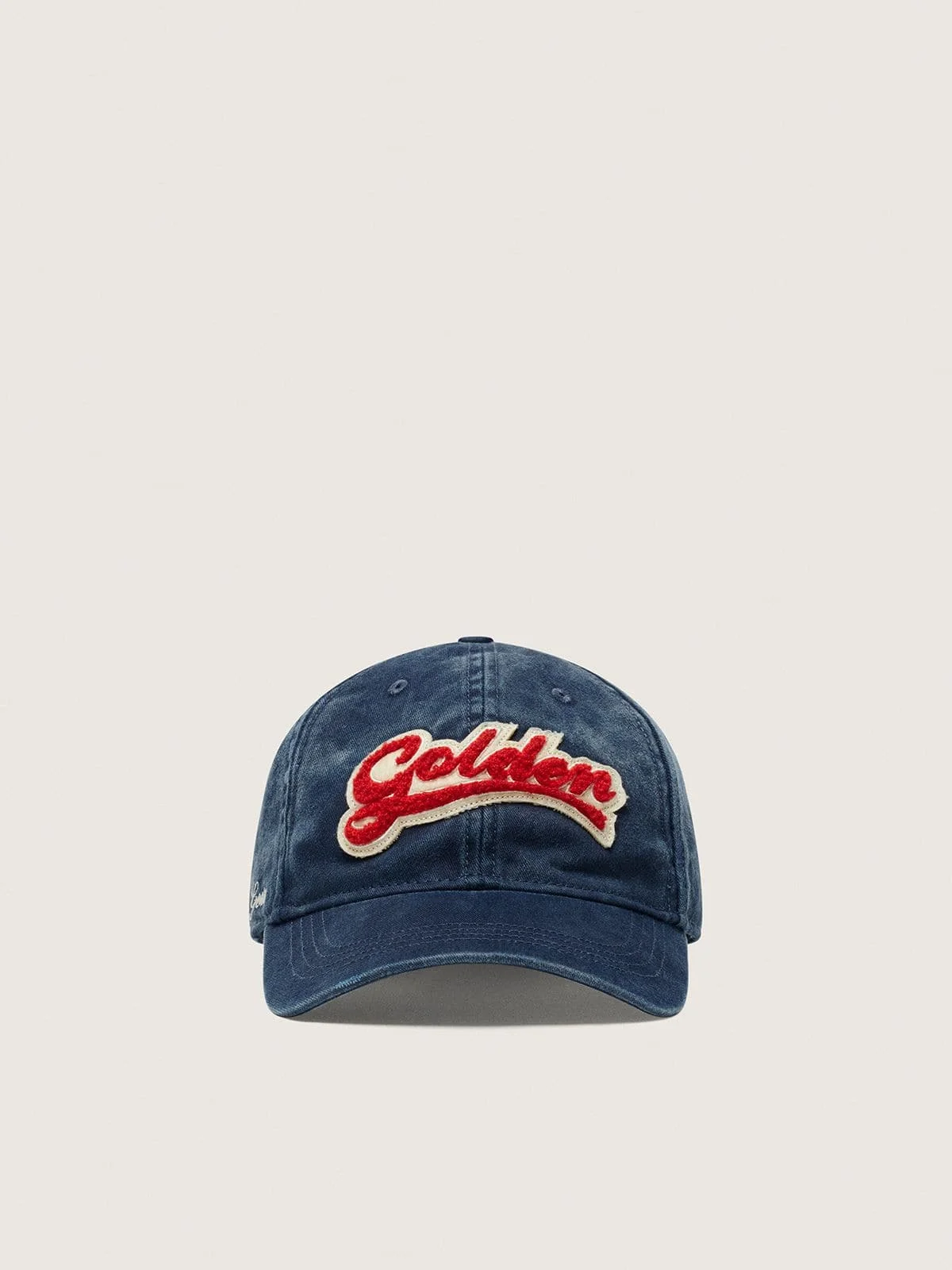 Denim blue baseball cap with red and white terry “Golden” patch - 1