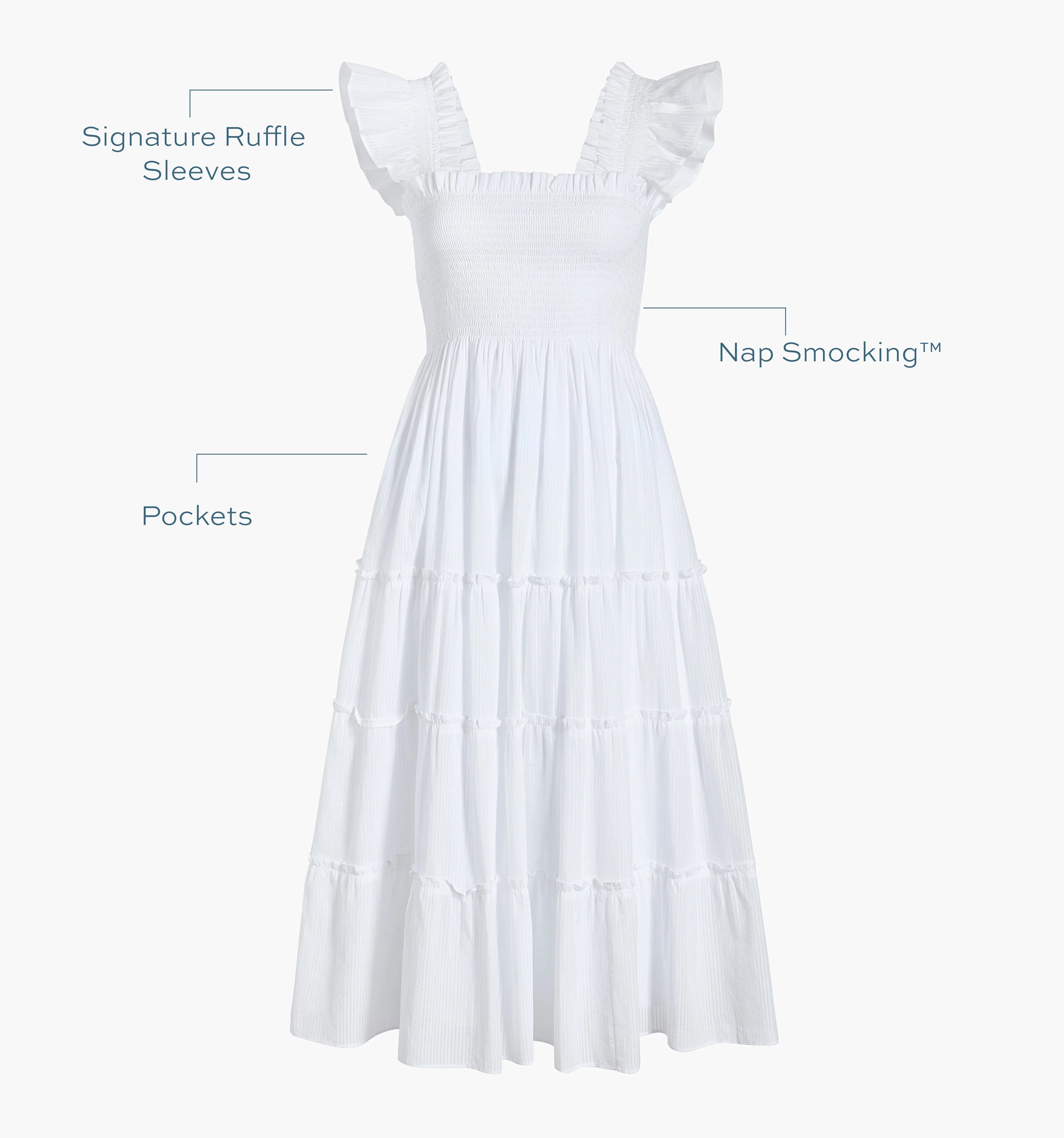 The Ellie Nap Dress - White Shadow Stripe - 1