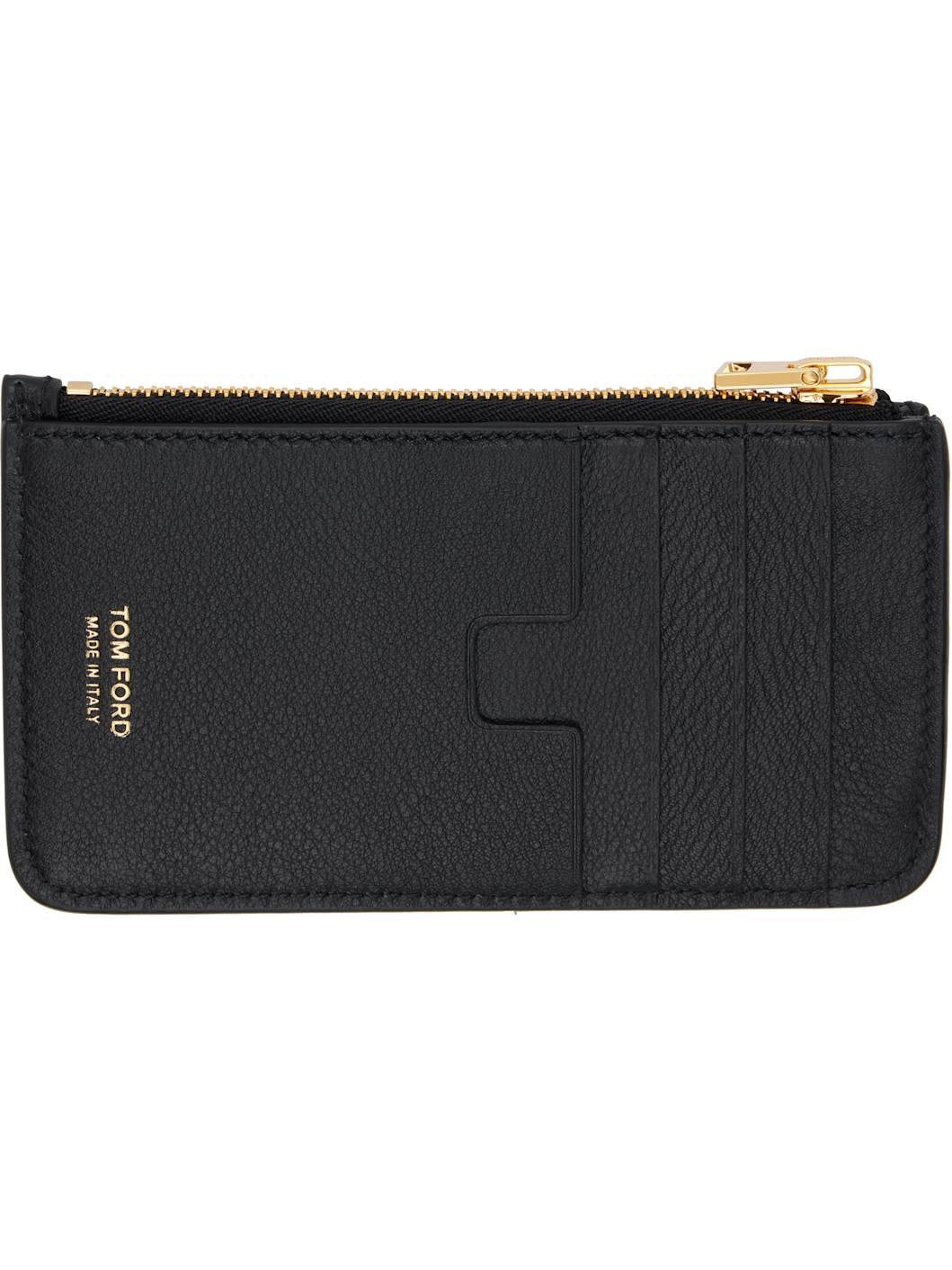 Black Grain Leather Padlock Zipped Card Holder - 2