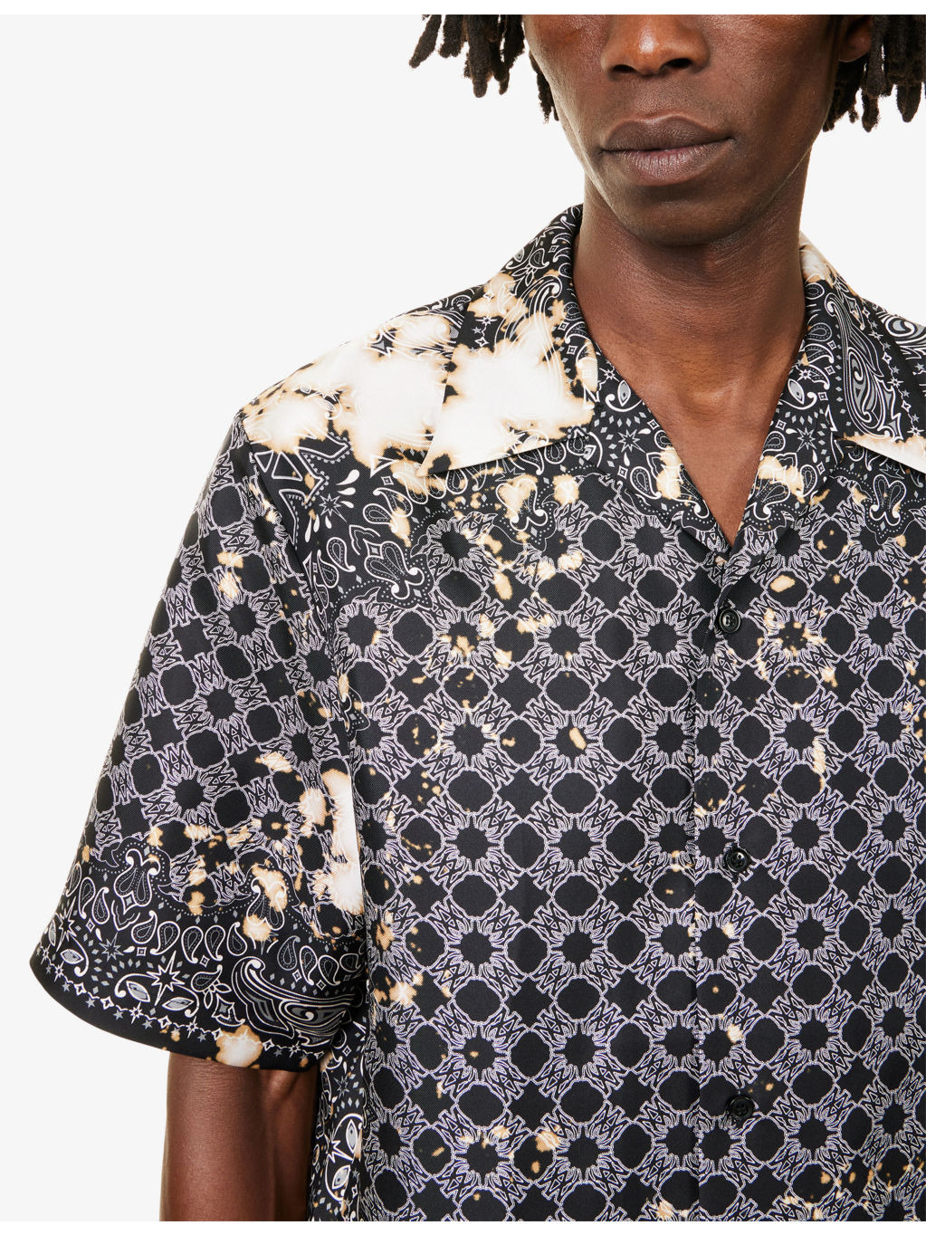 Graphic-Print Bleached Silk Bowling Shirt - 5