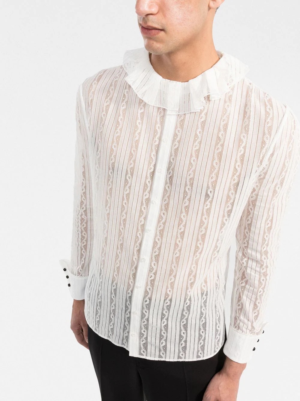 semi-sheer lace button-up shirt - 3