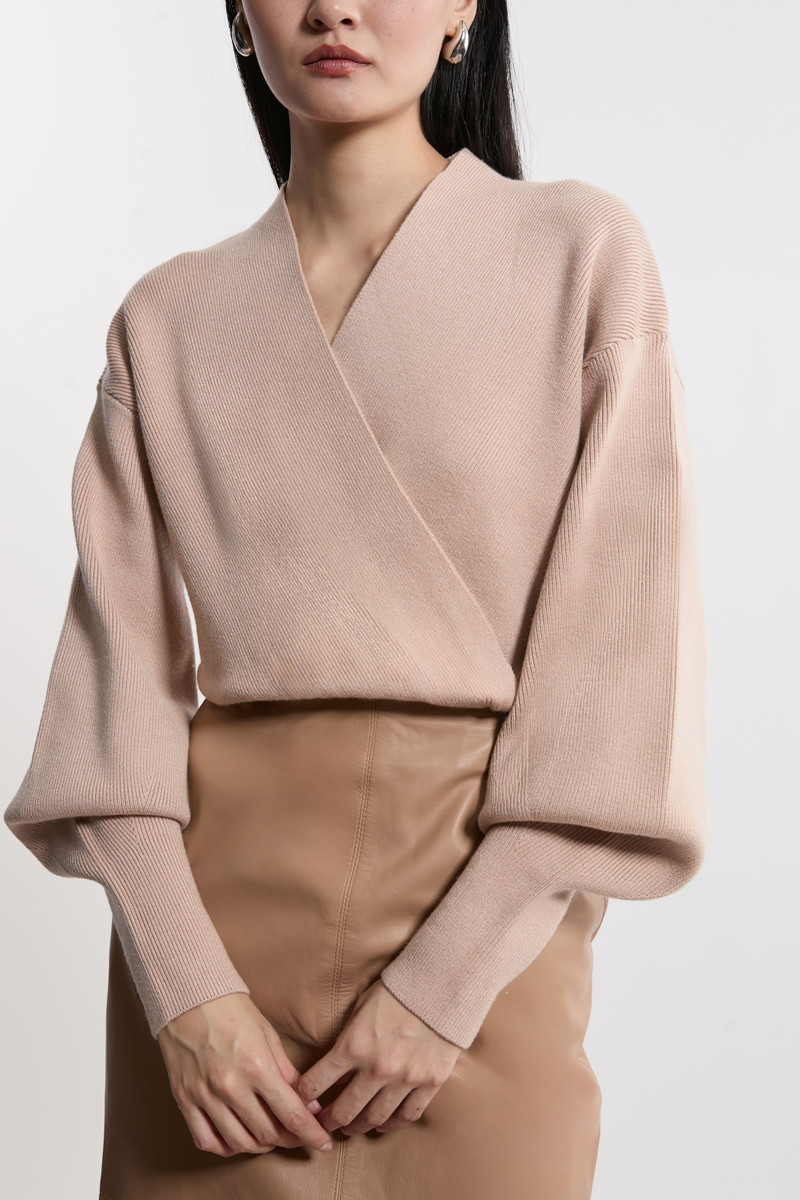 Wool Look Compact Stitch Wrap Knit Top 3