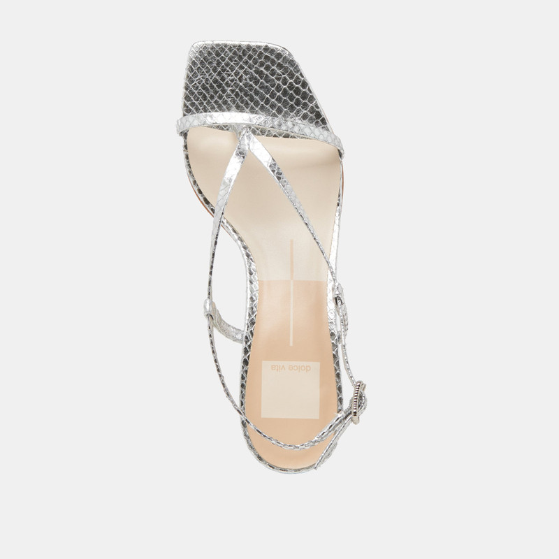 LAURY HEELS SILVER EMBOSSED LEATHER 9