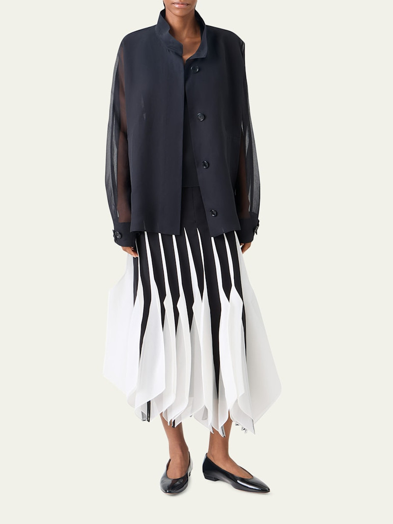 AKRIS Ribbon Inset Panama Silk Organza Midi Skirt outlook
