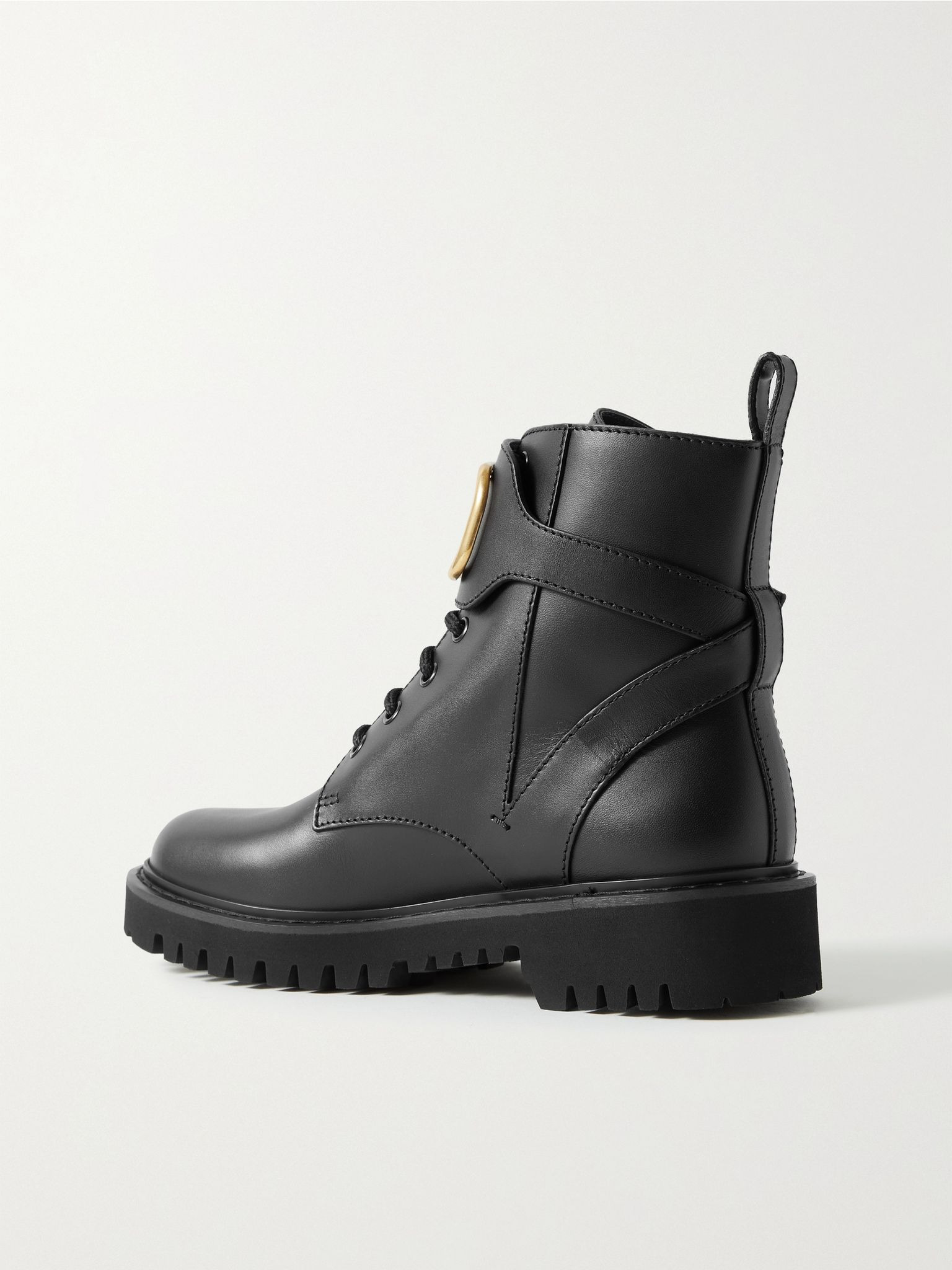 Go Logo embellished leather ankle boots Black - 3