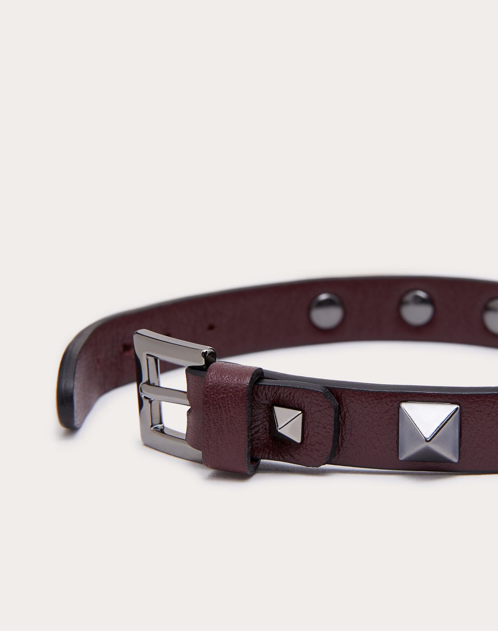 Rockstud leather bracelet with ruthenium studs - 4