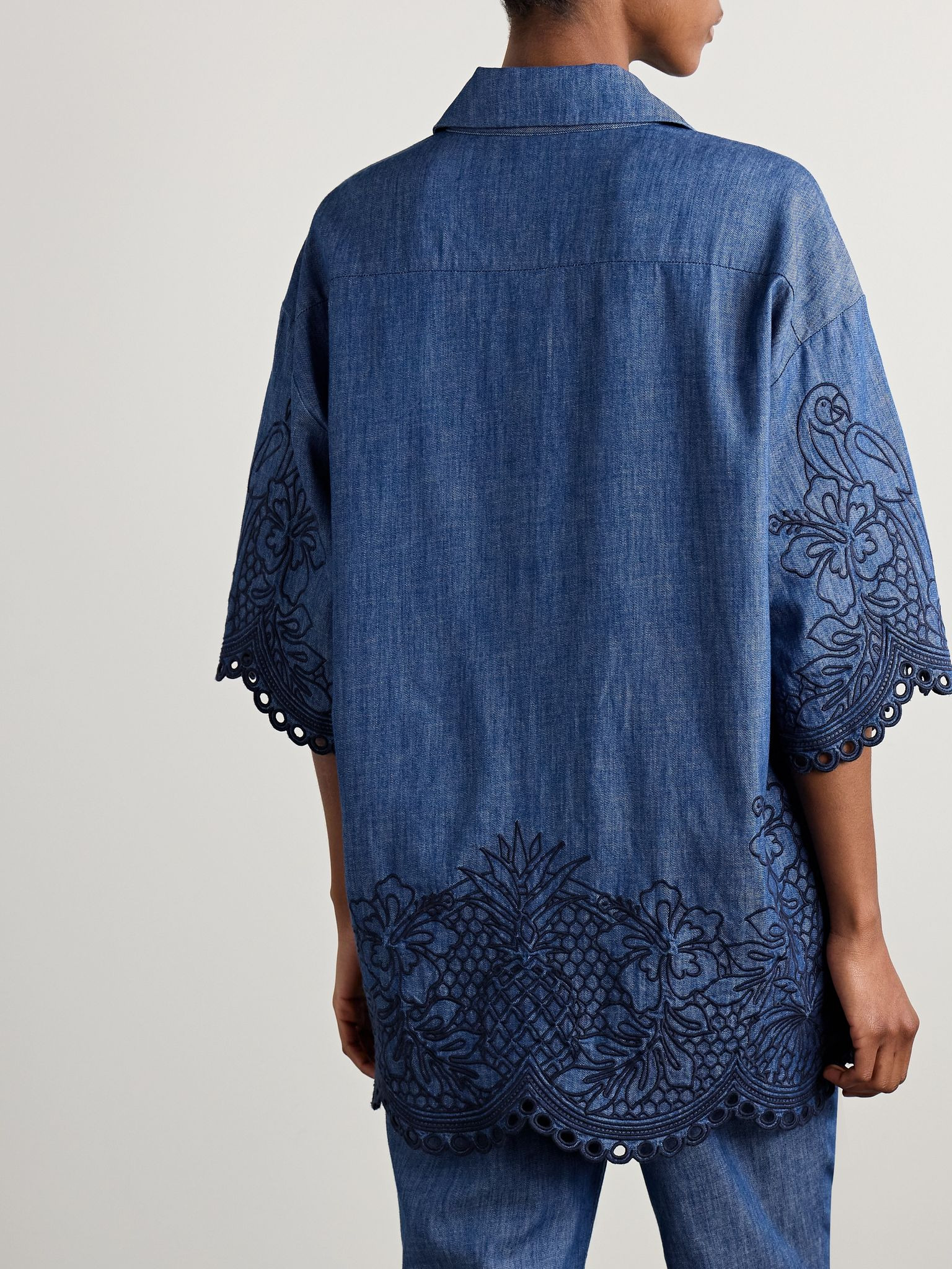Coco embroidered cotton-chambray shirt Blue - 3