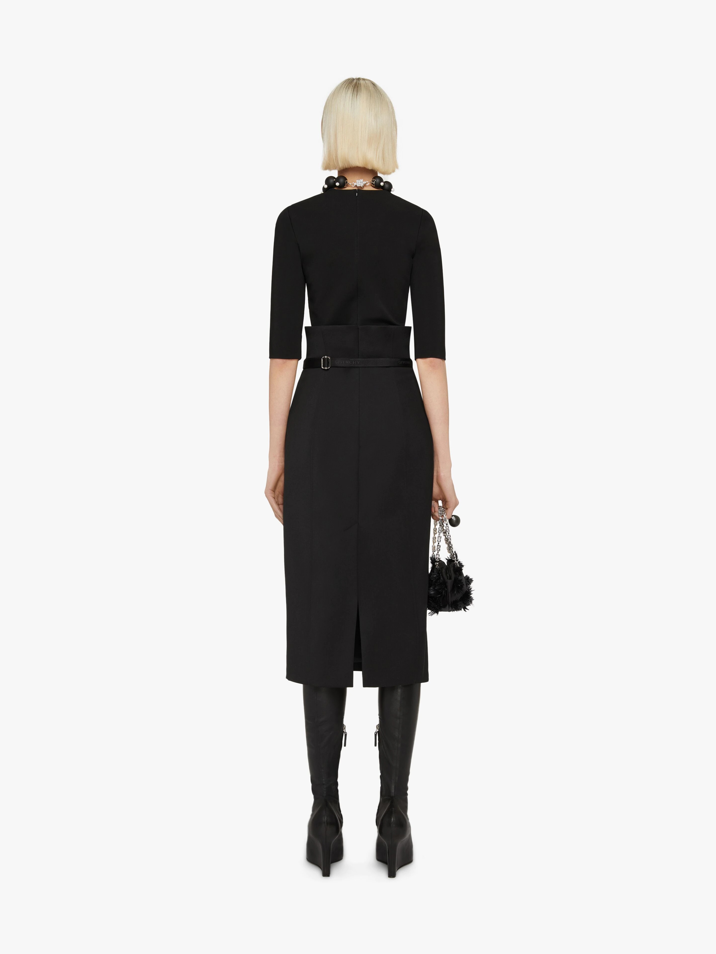DRESS IN TECHNICAL WOOL WITH 4G BELT - 4