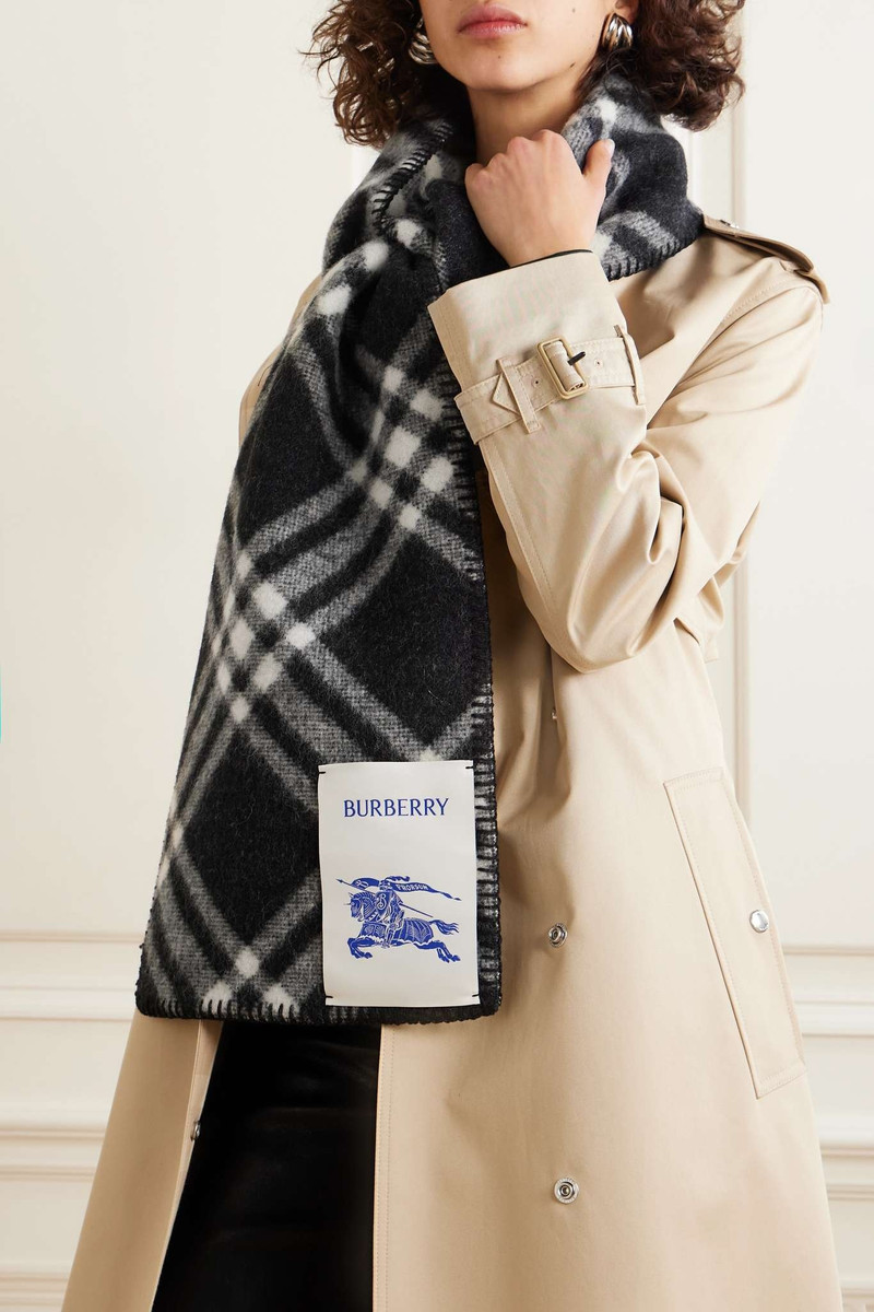 Burberry Appliquéd checked brushed-wool scarf outlook