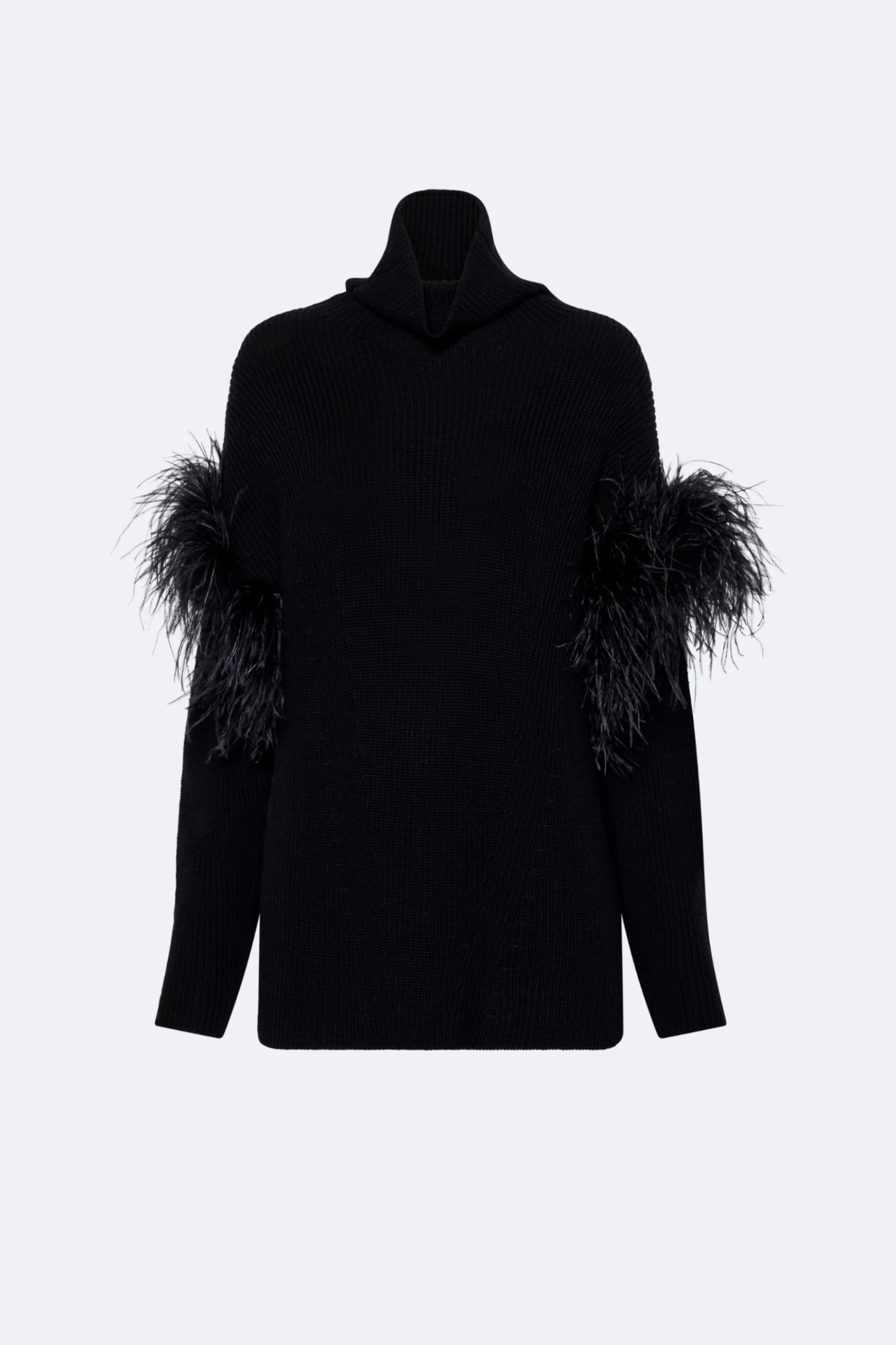 Merino Turtleneck Sweater With Feather Trim - 1