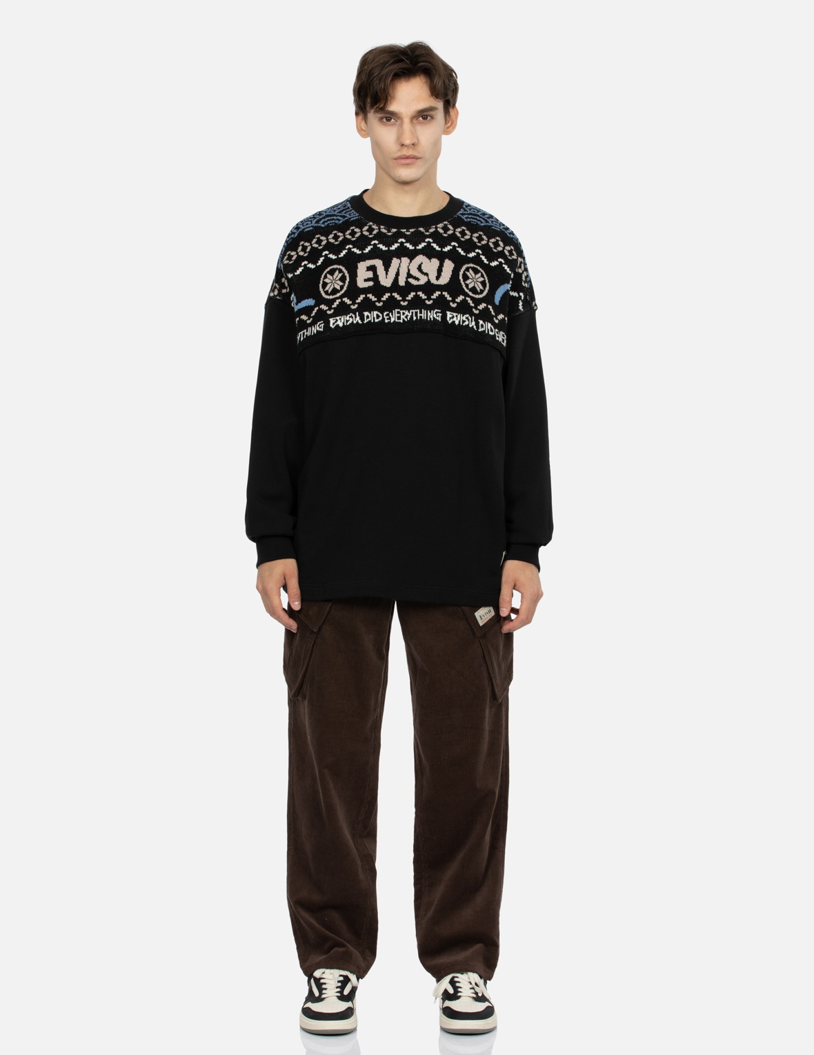 FAIR ISLE PATTERN KNIT-PANELLED RELAX FIT SWEATSHIRT - 5