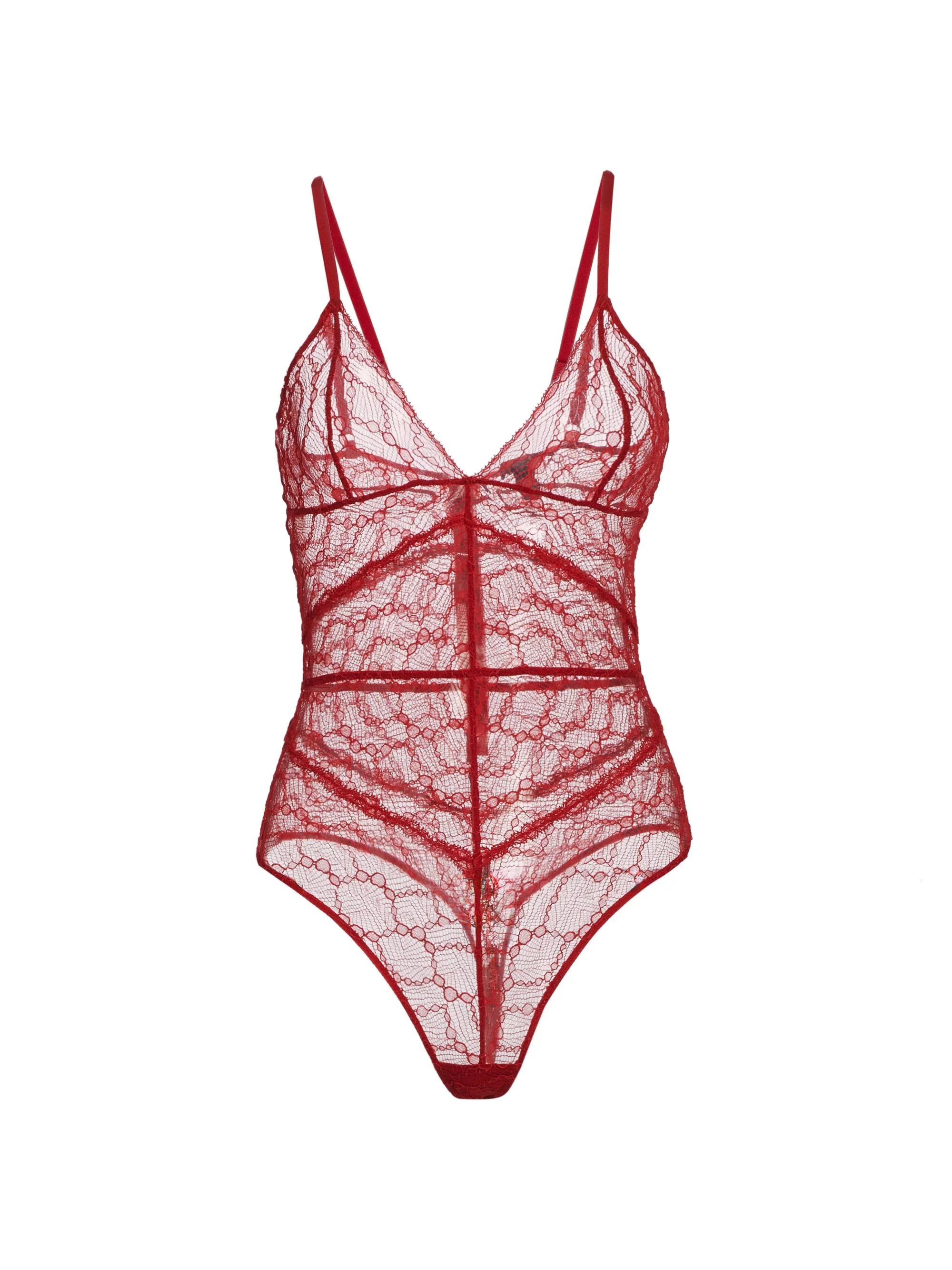 Women's Mon Cheri Sheer Lace Bodysuit - Red - 1