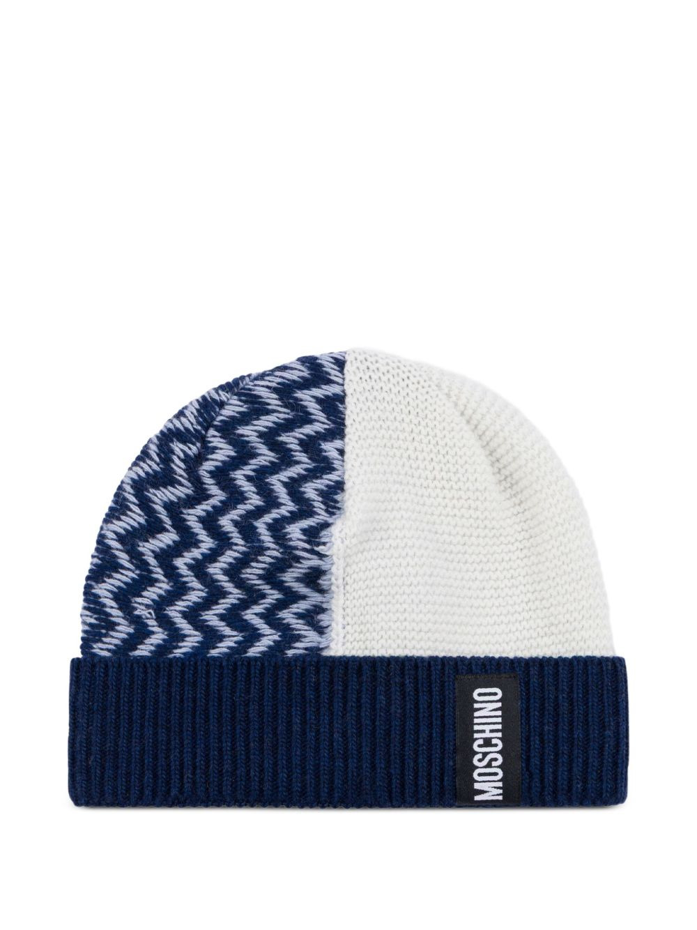 chevron-pattern knitted beanie - 1