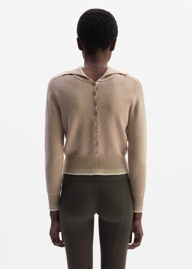 Reversible buttoned polo sweater in beige 4