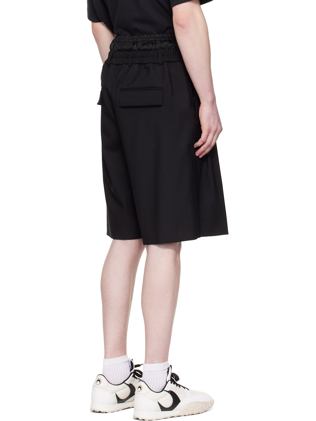 Black Virgin Wool Twill Shorts - 3