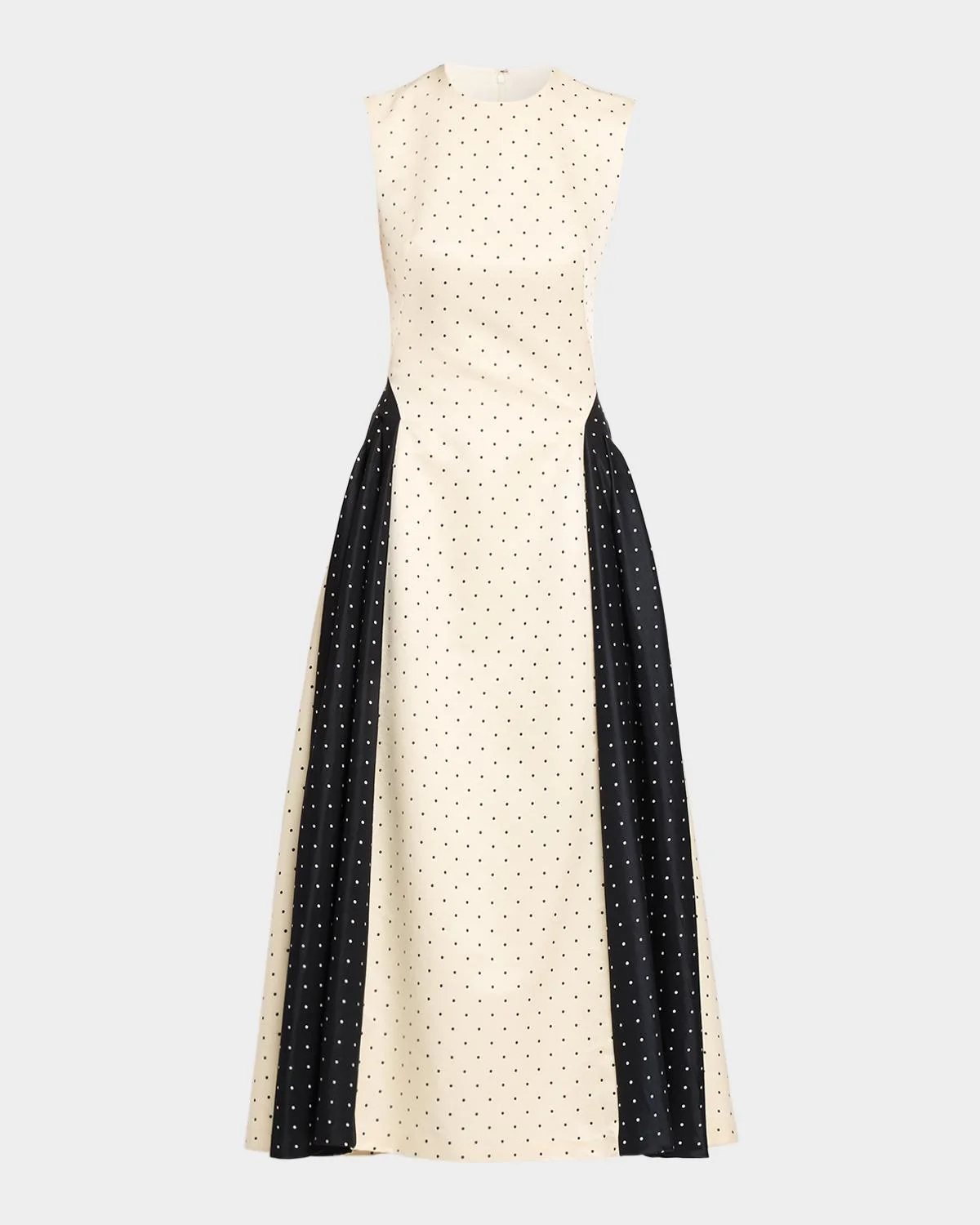 Sleeveless Polka Dot Jacquard Side-Panel Midi Dress - 1