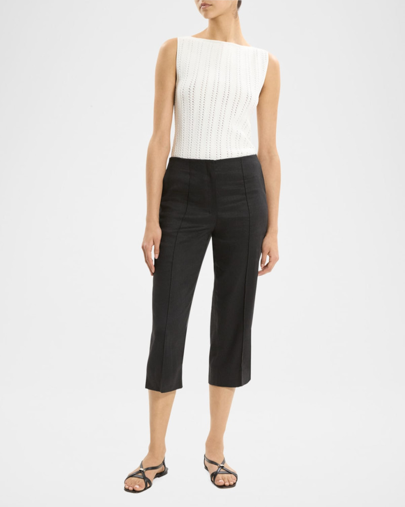 Theory Slit-Cuff Linen-Blend Capri Pants outlook