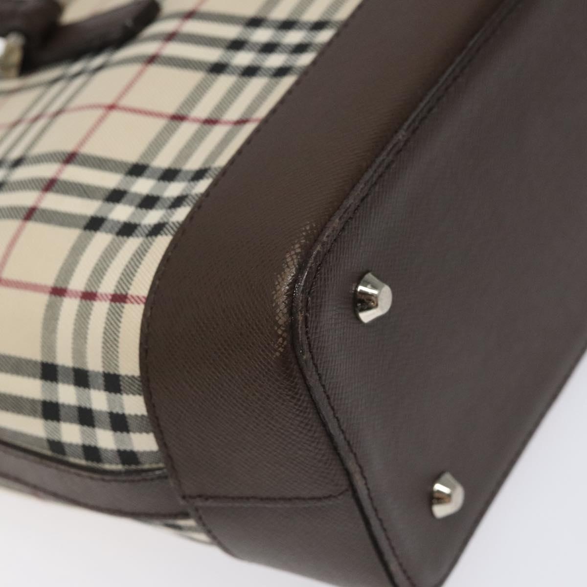 Burberry Nova Check Hand Bag Canvas Leather Beige Brown Silver - 11