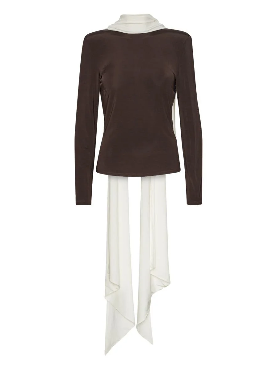 Rotate Birger Christensen Brown Top With Scarf Detail - 1