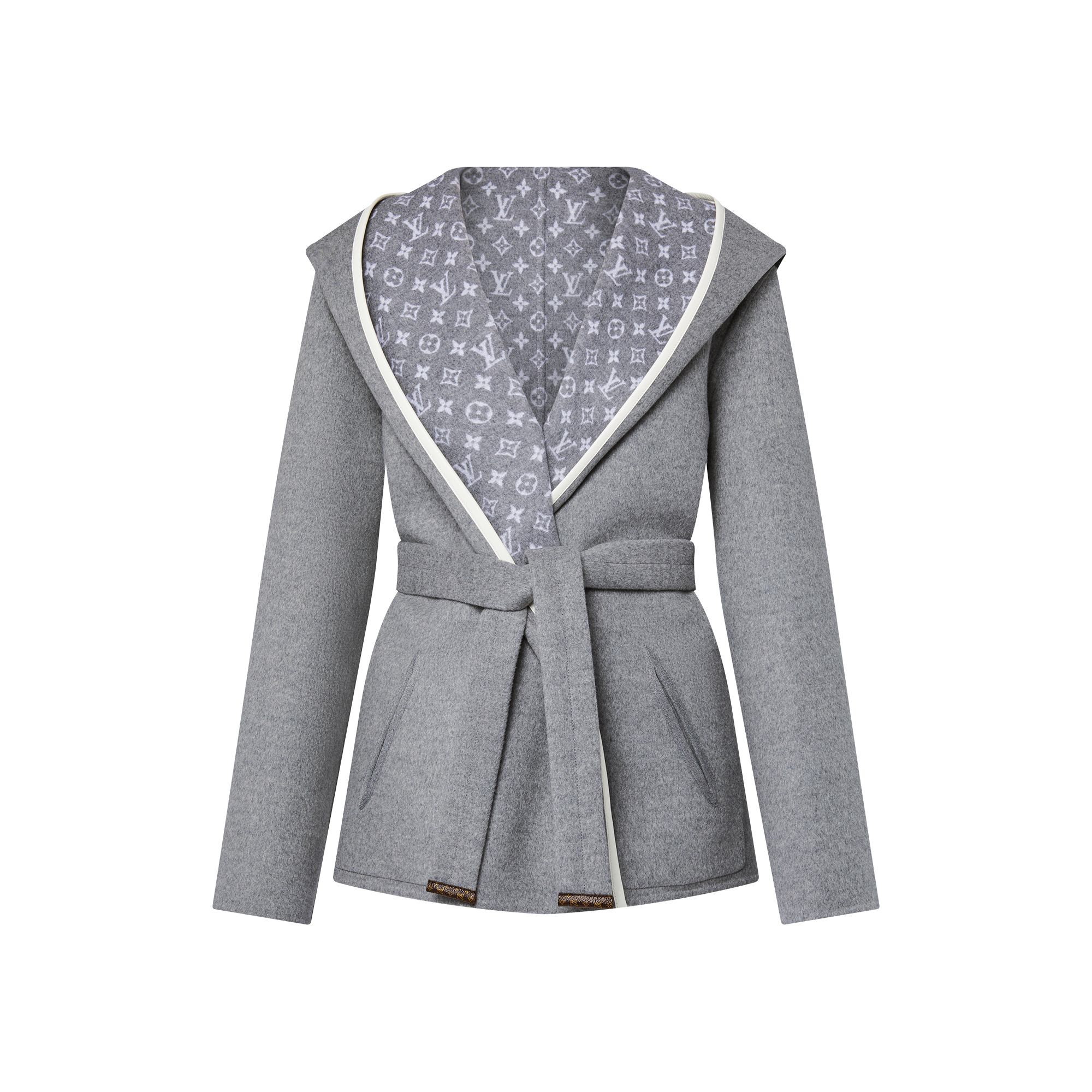 Reversible Signature Short Hooded Wrap Coat - 1