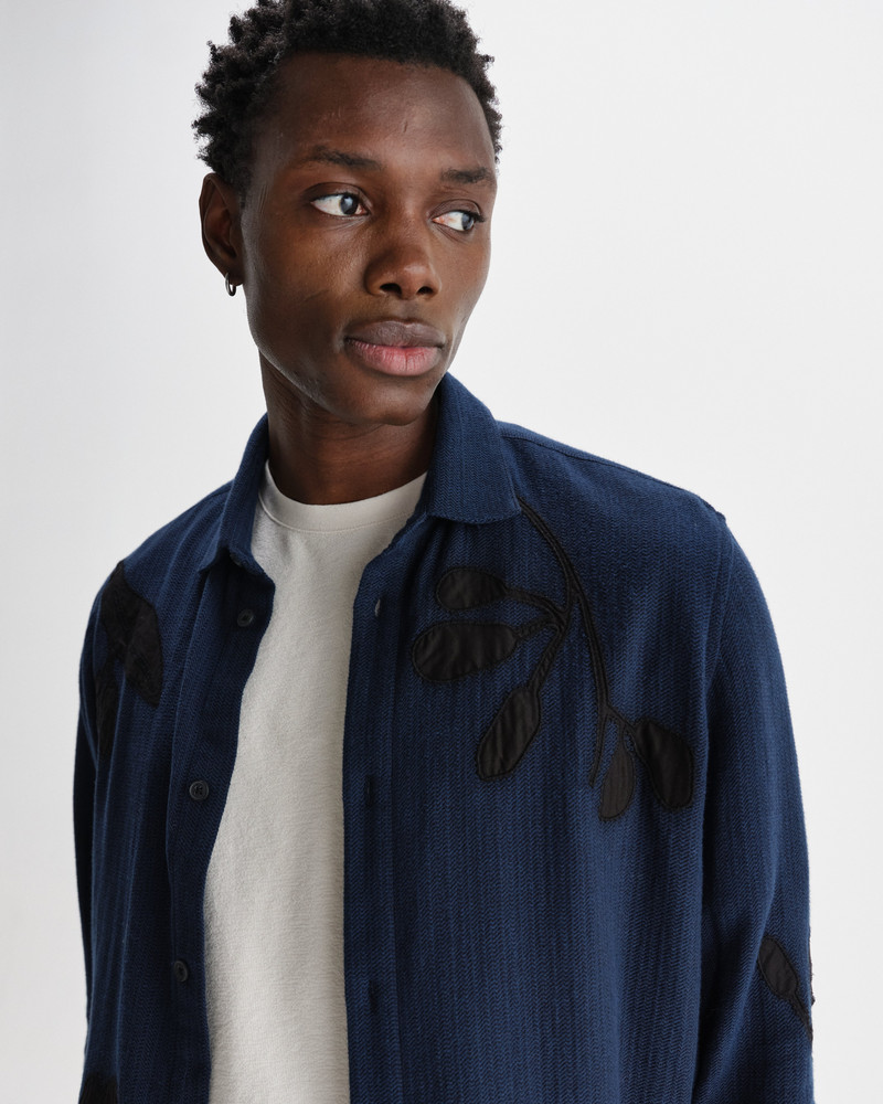 Halcomb - Navy Herringbone Cotton Applique Shirt 3