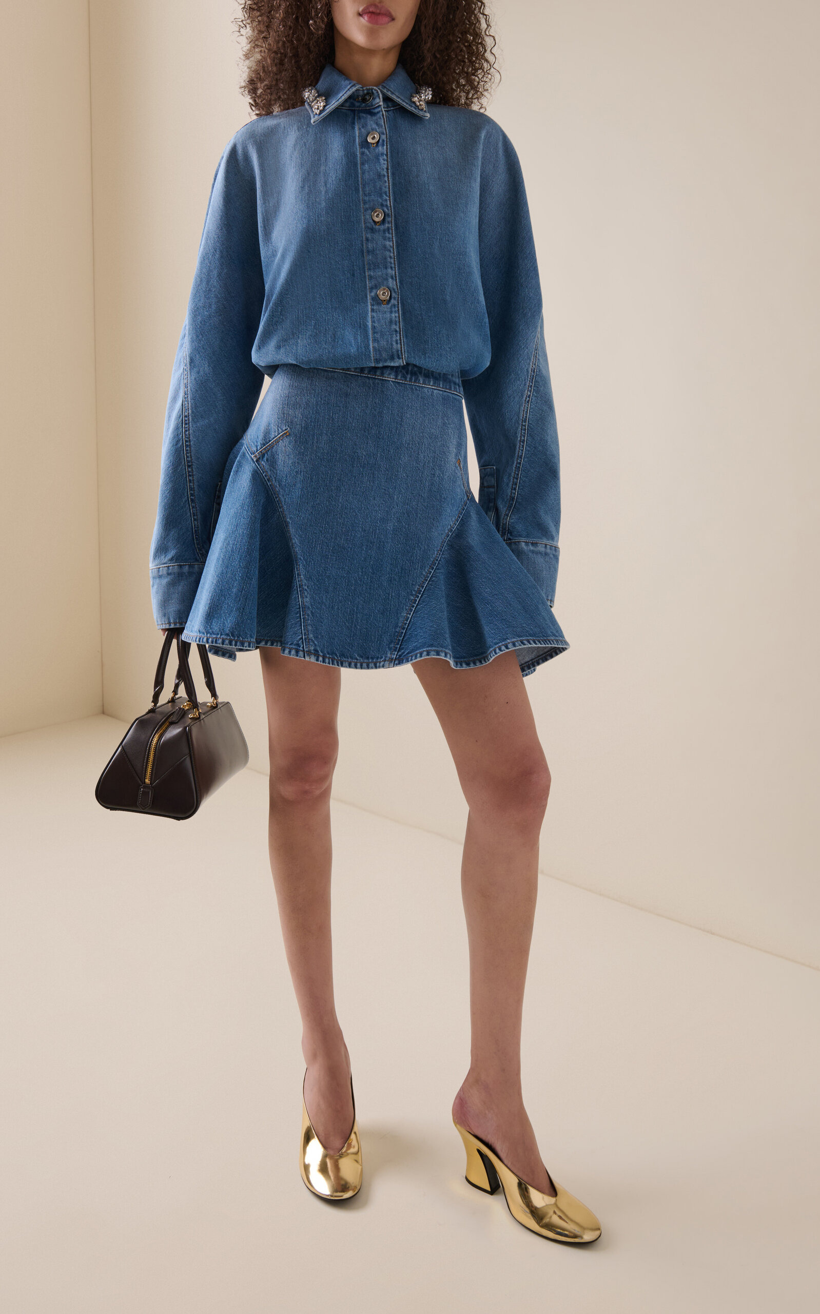 Flared Denim Mini Skirt blue - 2