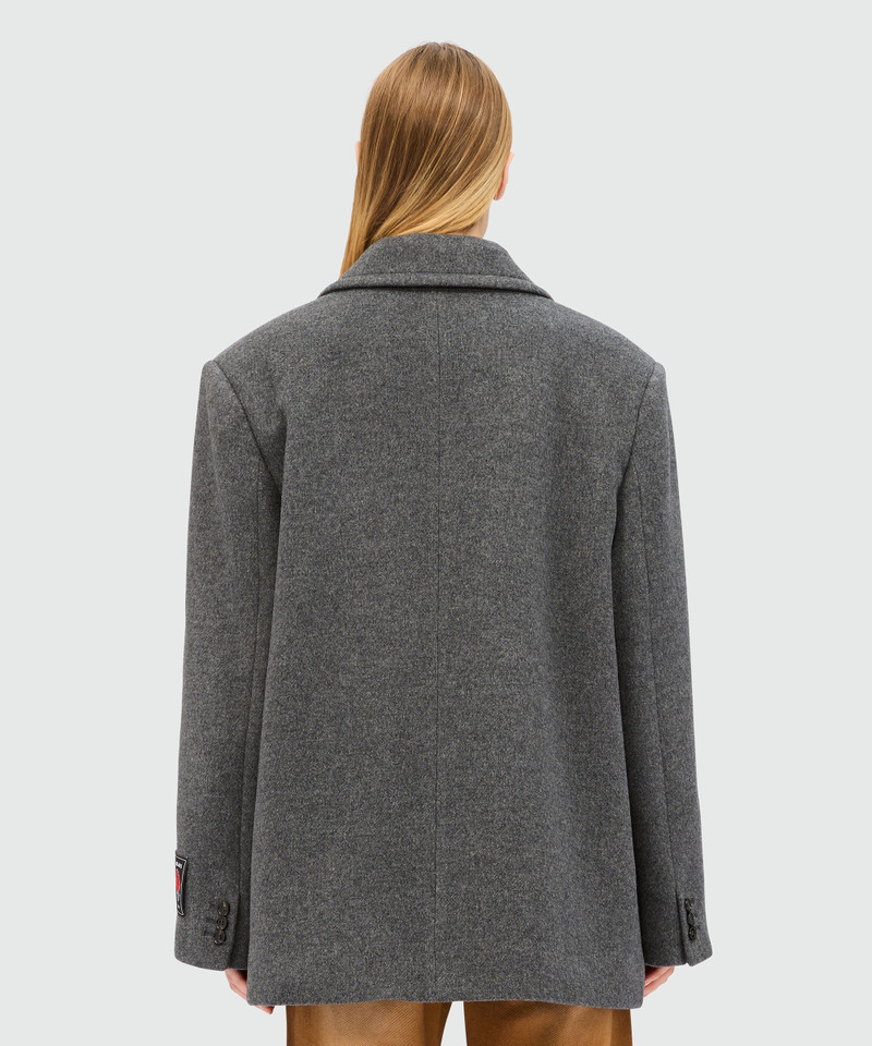 Anthracite double-breasted coat in wool cloth with contrasting band 3