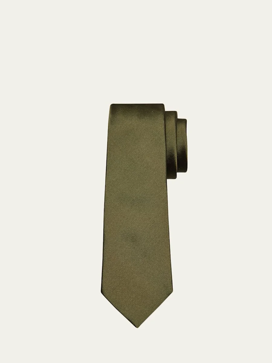 Men's Solid Silk Satin Tie - 1