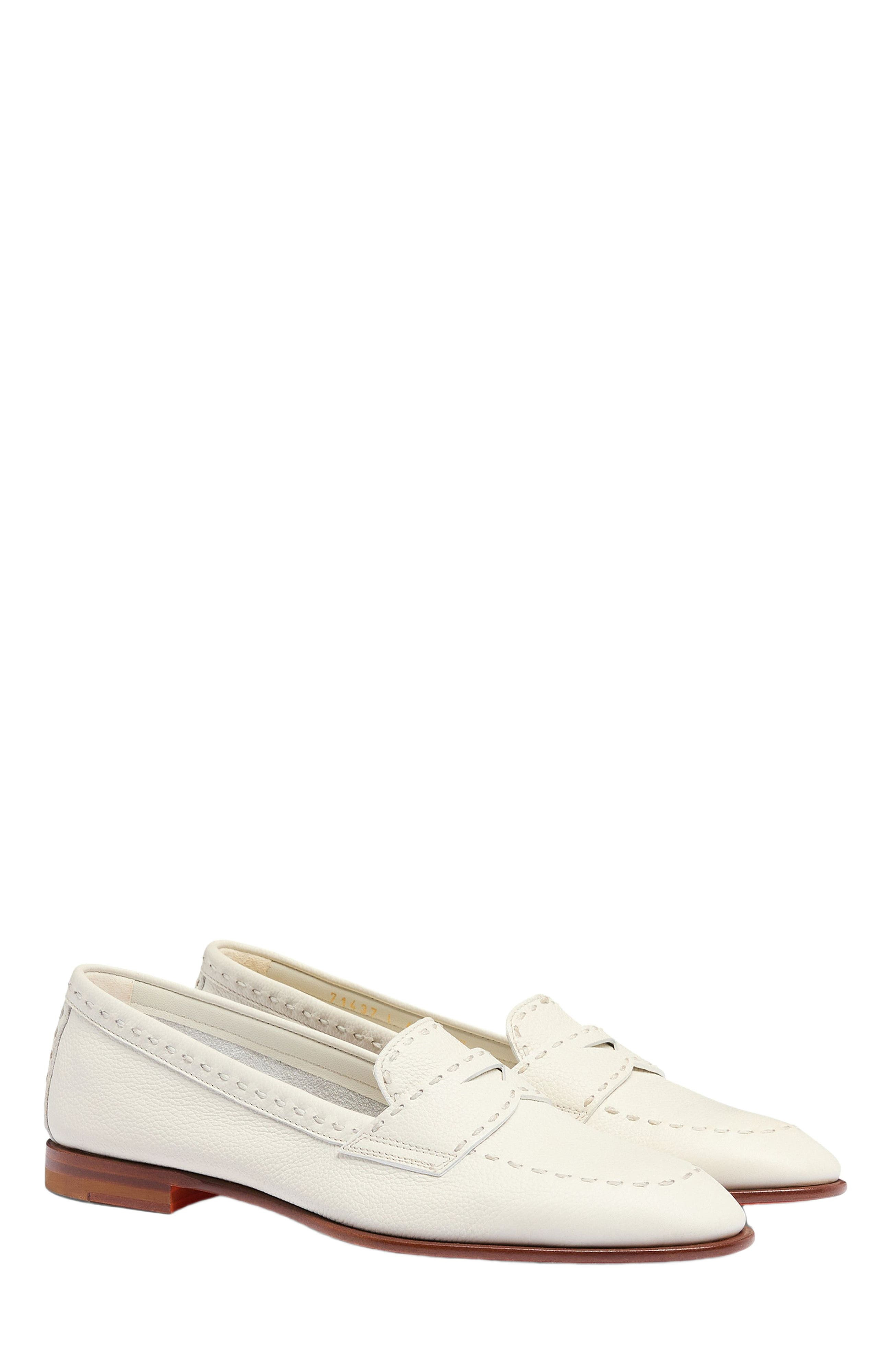 Santoni Women's tumbled leather penny loafer in White at Nordstrom - 3