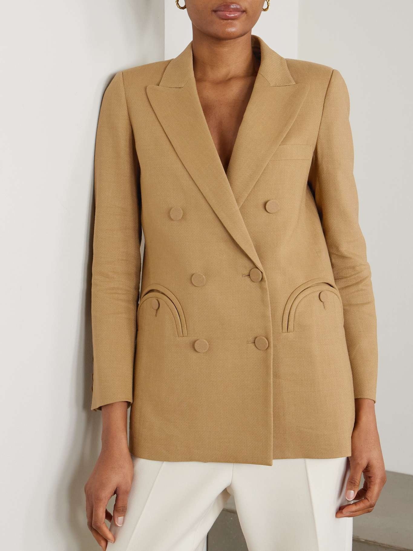 Cobia double-breasted linen, wool and mohair-blend blazer Brown - 3