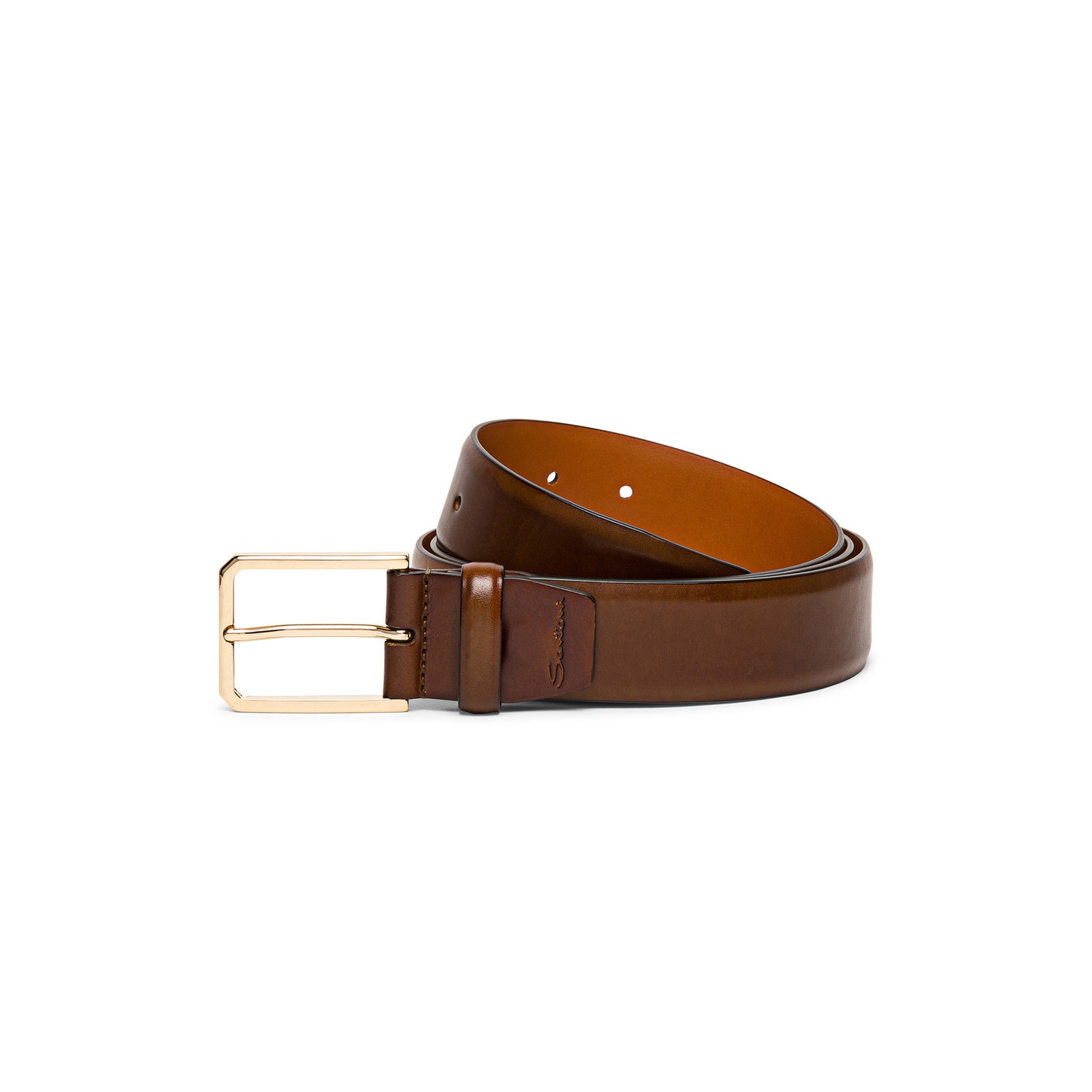 Men’s brown leather adjustable belt - 1