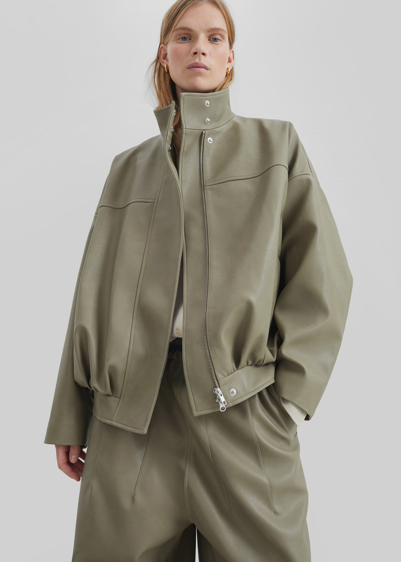 The Frankie Shop Veren Faux Leather Bomber Jacket - Sage outlook