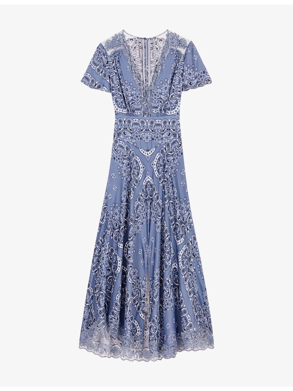 Paisley-Print Mesh-Trim Woven Maxi Dress - 1