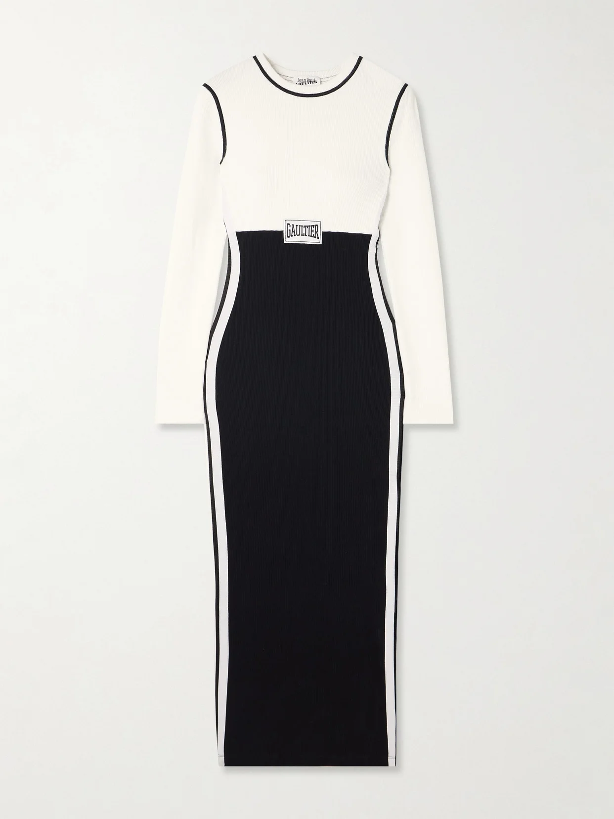 Appliquéd Two-tone Ribbed Stretch-cotton Midi Dress - 1