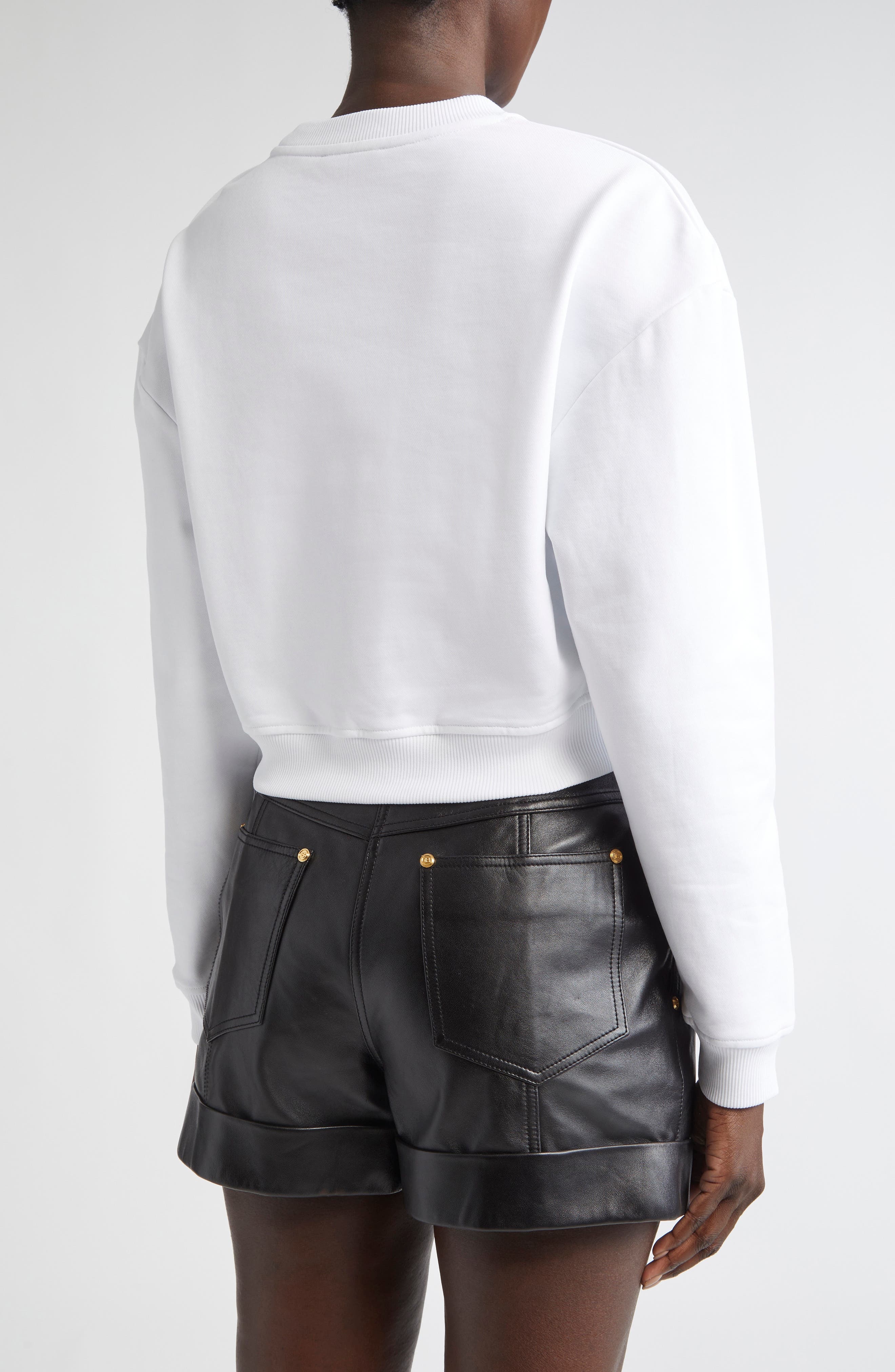 Balmain Crop Logo Graphic Sweatshirt in Gab White/Blk at Nordstrom - 2