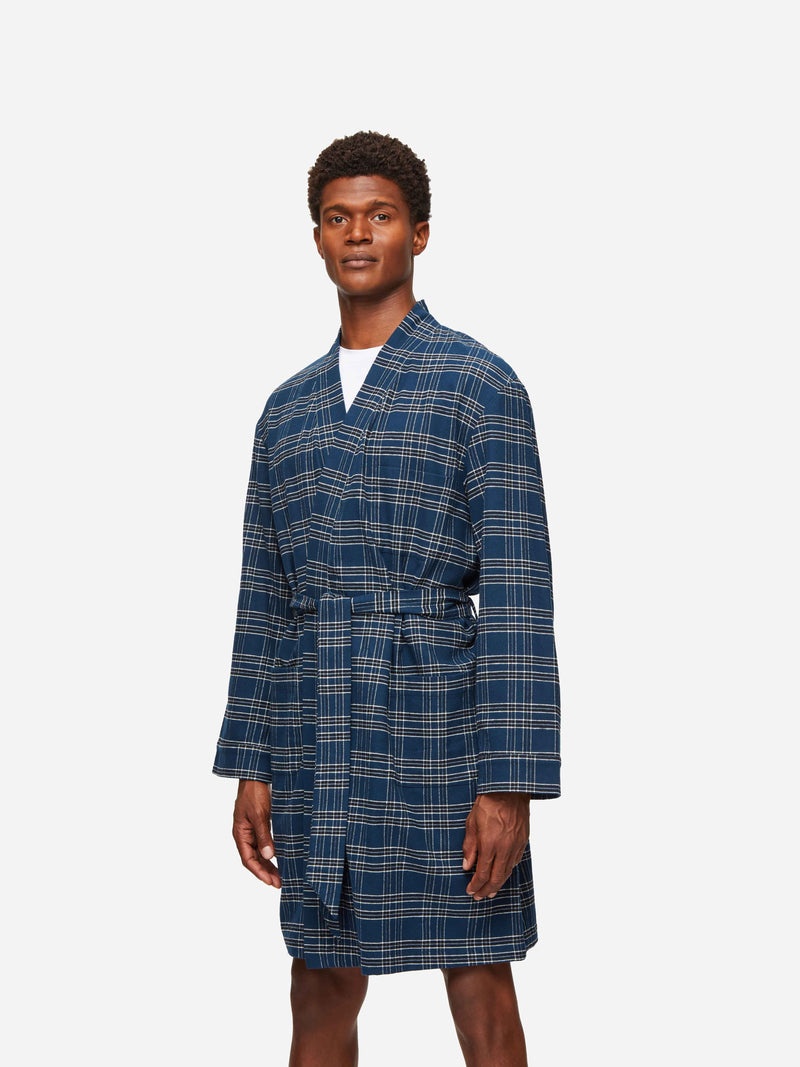 Men's Lounge Gown Kelburn 30 Brushed Cotton Navy - 2