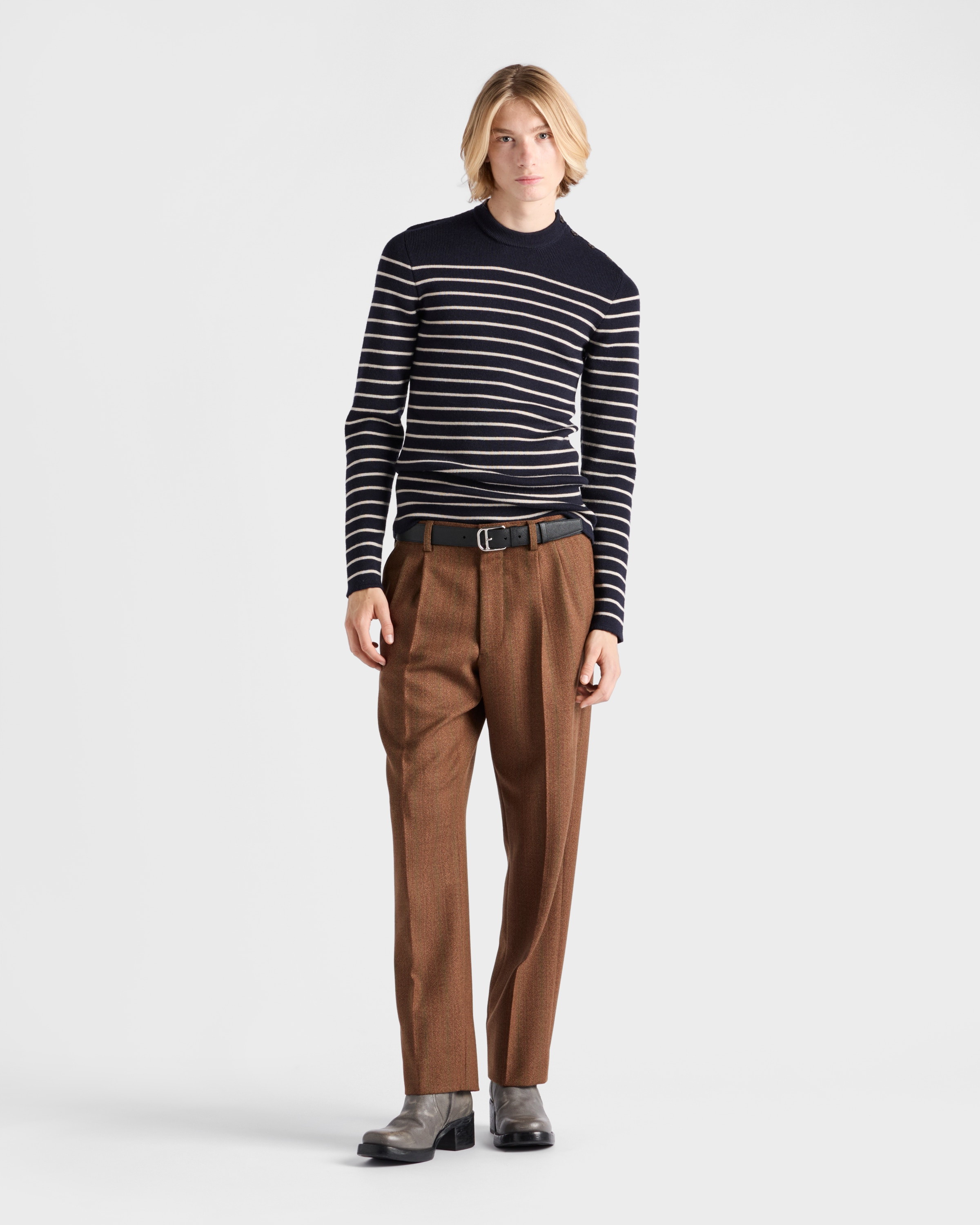 Striped superfine wool crew-neck sweater - 2