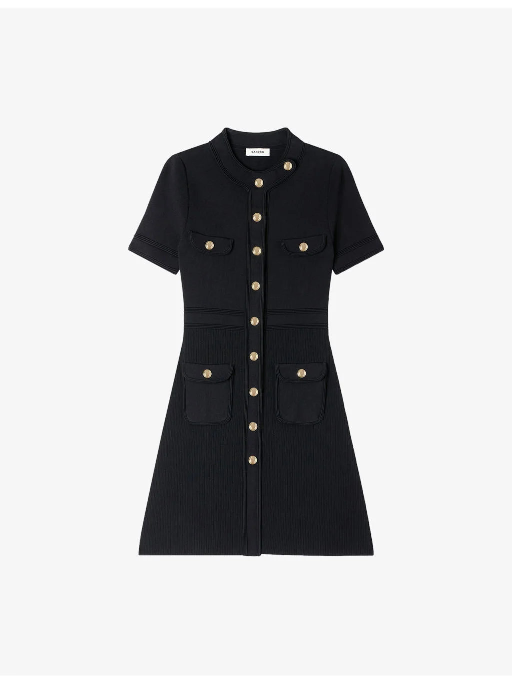 Short-Sleeved Button-Up Knitted Mini Dress - 1