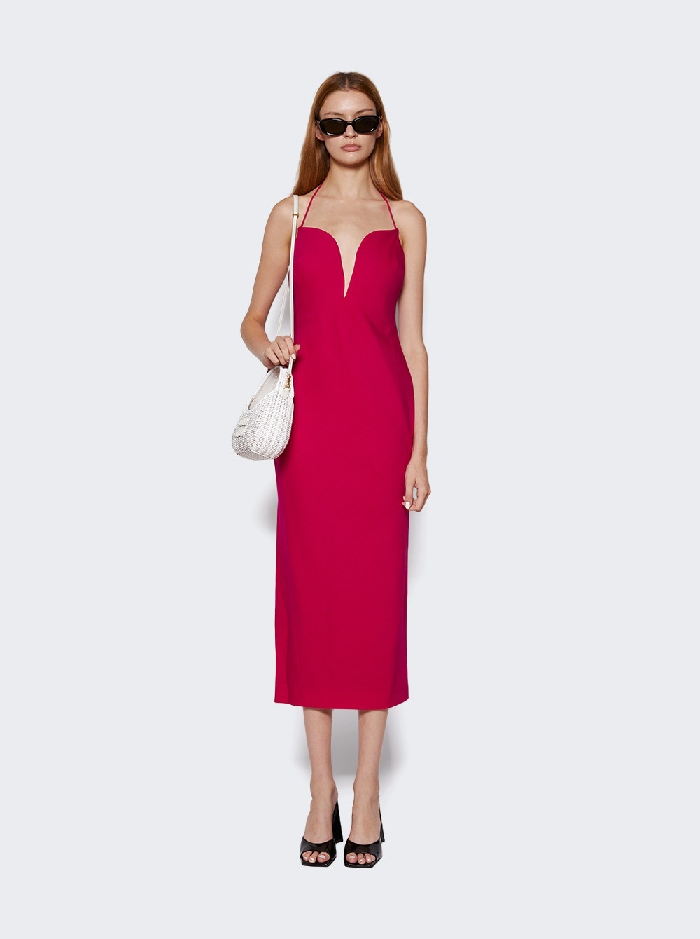 Wool Dress with Plunging Neckline Fuchsia - 2