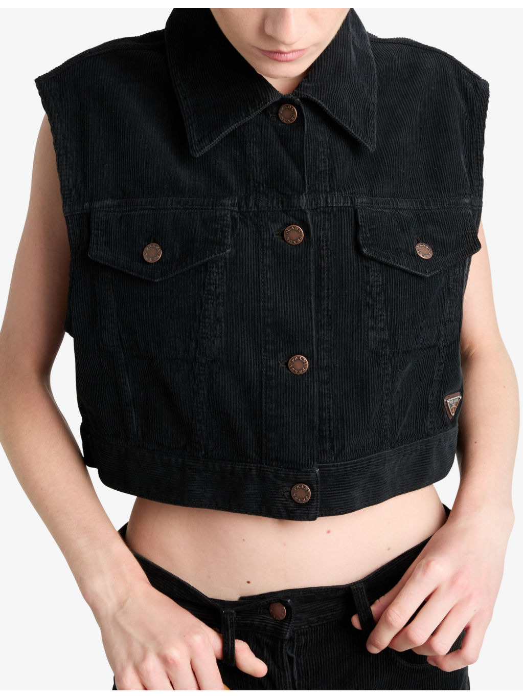 Logo-plaque cropped cotton-corduroy waistcoat - 3
