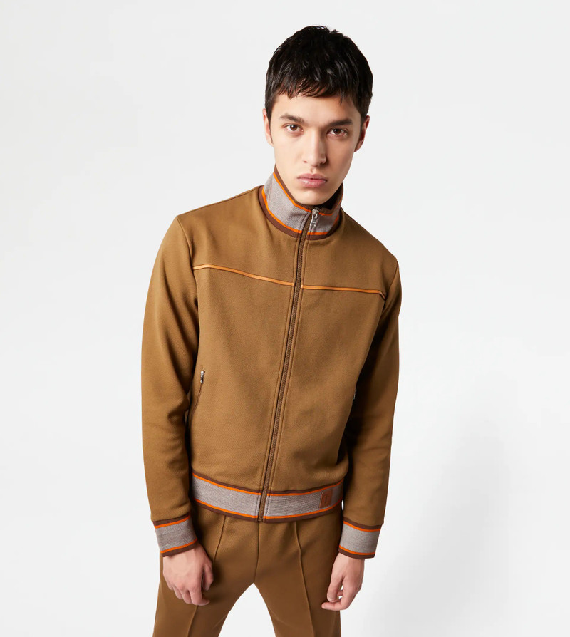 CARDIGAN WITH LEATHER PIPING - BROWN 7