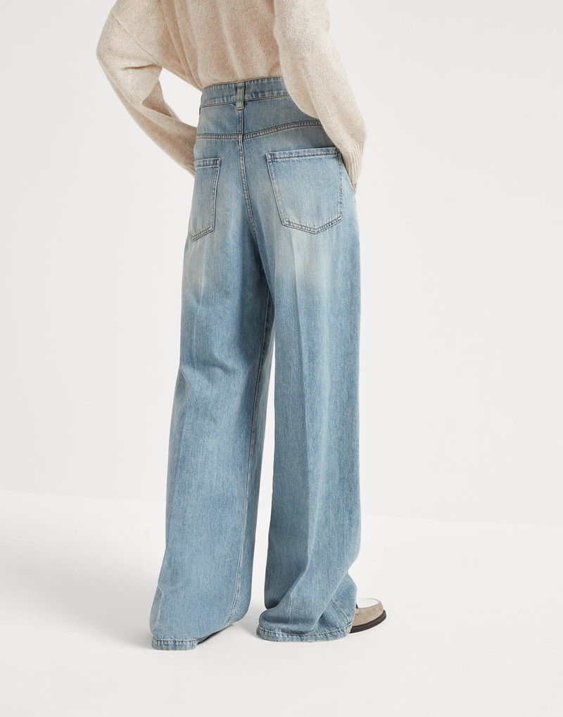 Brunello Cucinelli Soft denim low slung trousers with adjustable waist and monili outlook