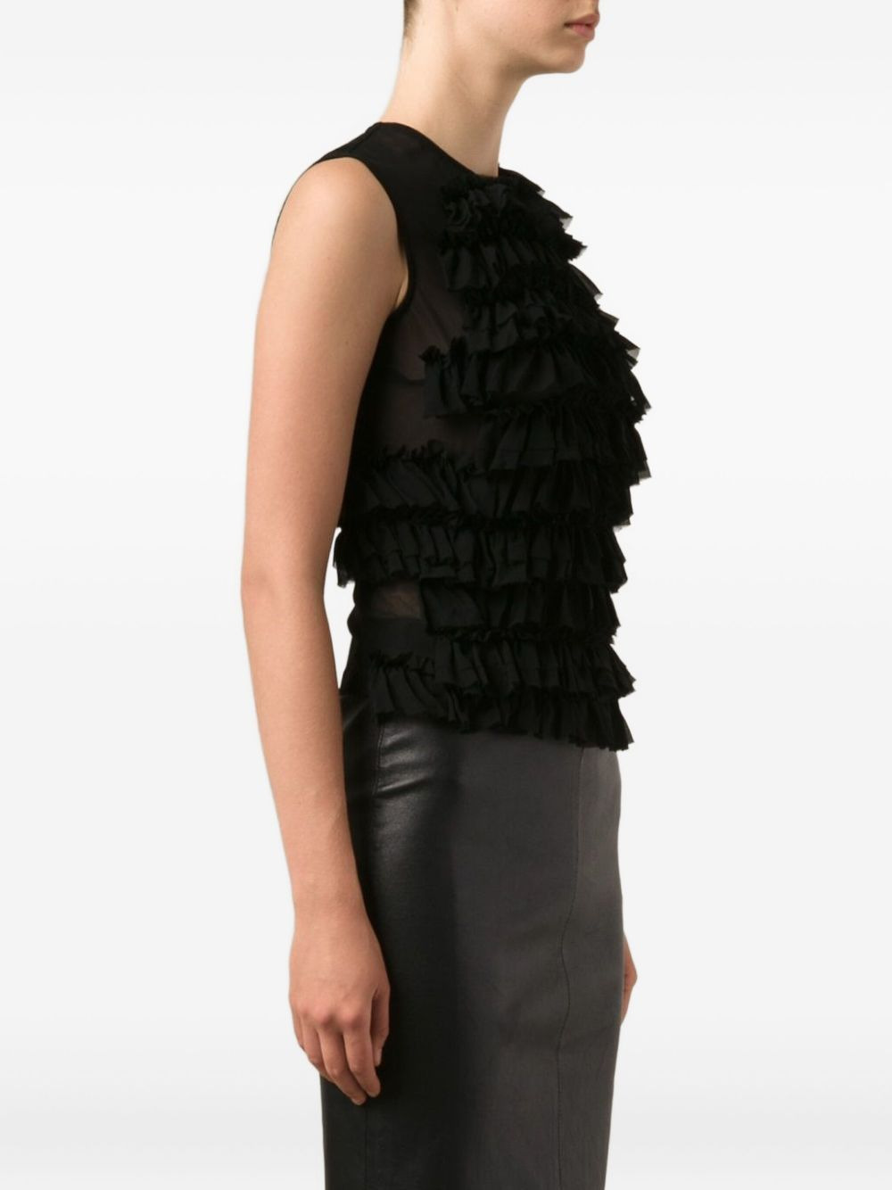 semi-sheer ruffled tank top - 3