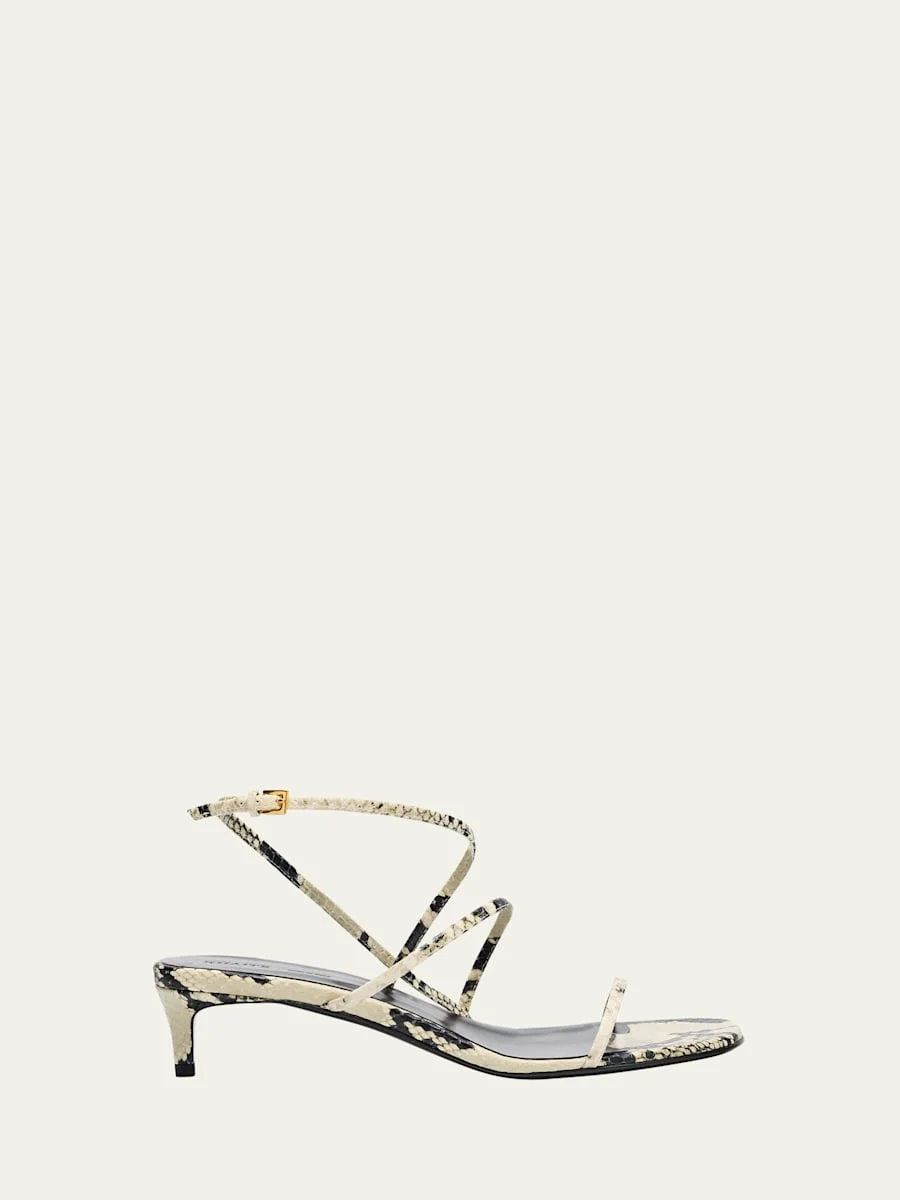Strappy Python-Embossed Kitten Sandals - 1
