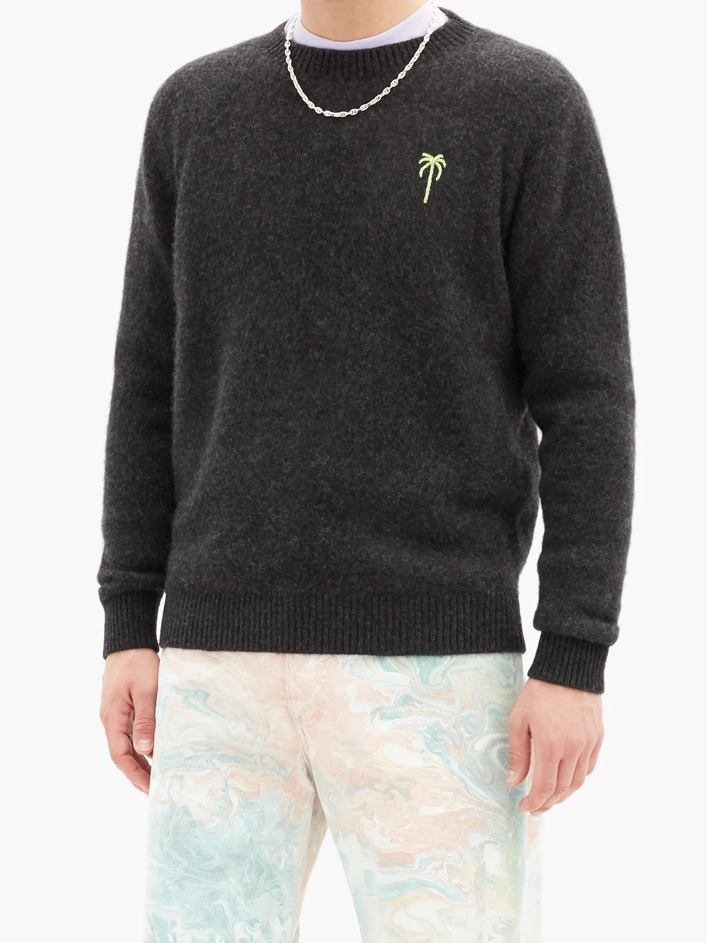 Palm-embroidered cashmere sweater - 2