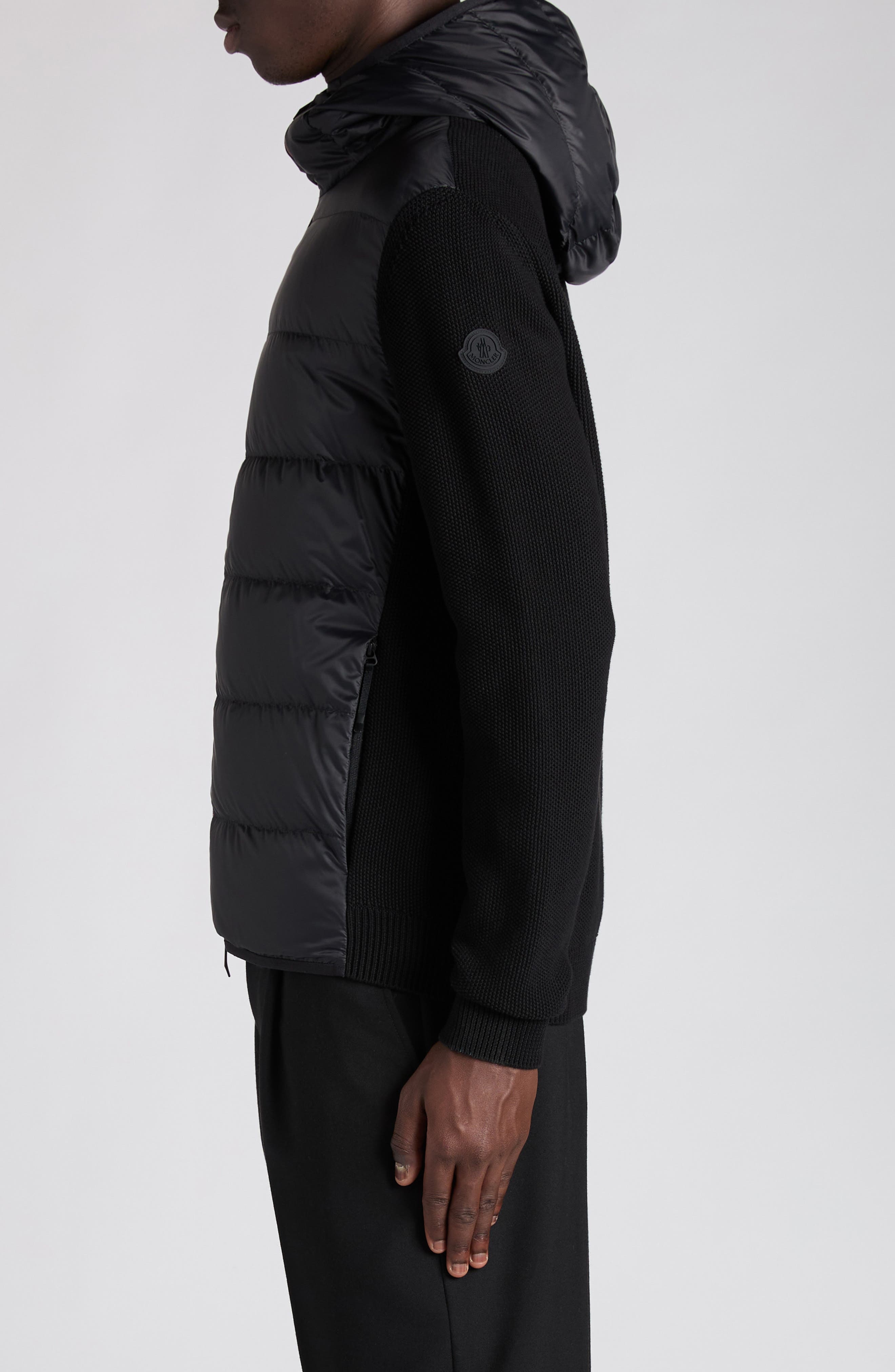Moncler Cotton Knit & Down Hooded Cardigan in Black at Nordstrom - 3
