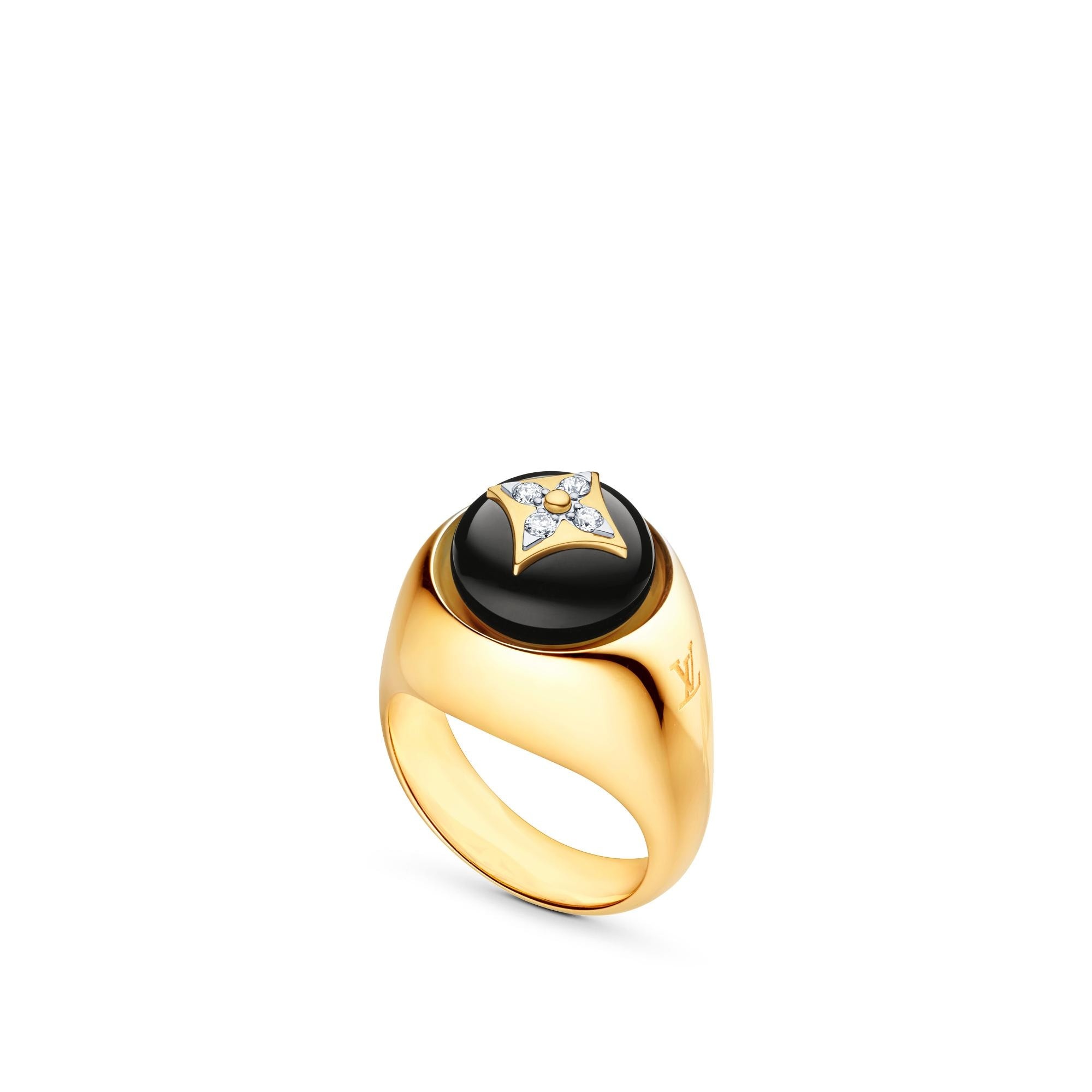 B Blossom Signet Ring, Yellow Gold, White Gold, Onyx And Diamonds - 1