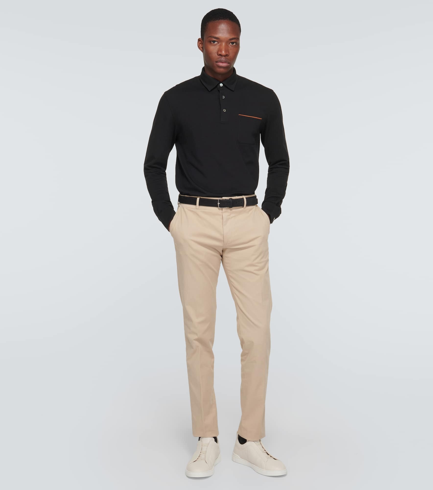 Long-sleeved cotton piqué polo shirt - 2