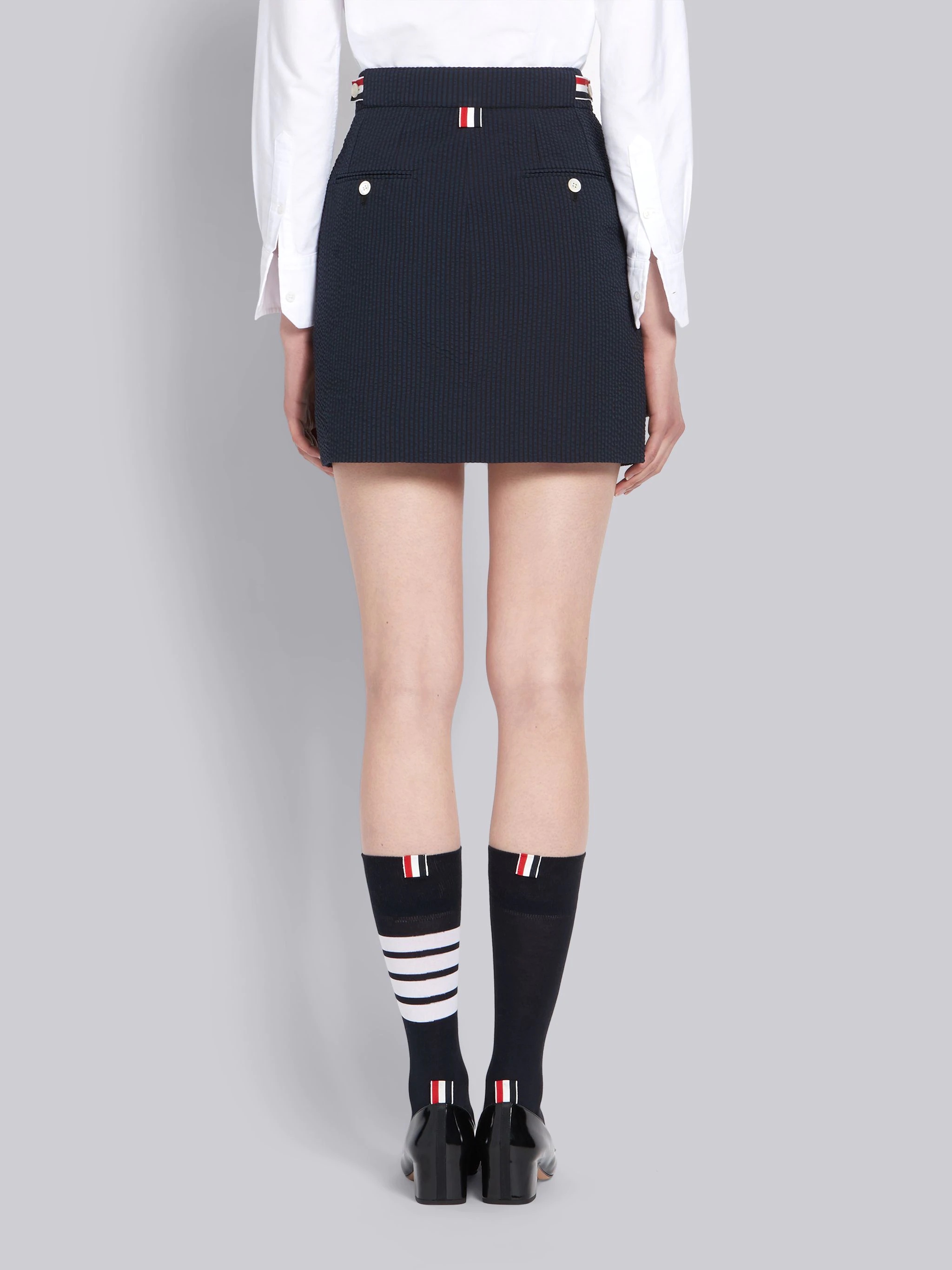 Navy Wool Seersucker Classic Mini Skirt - 3